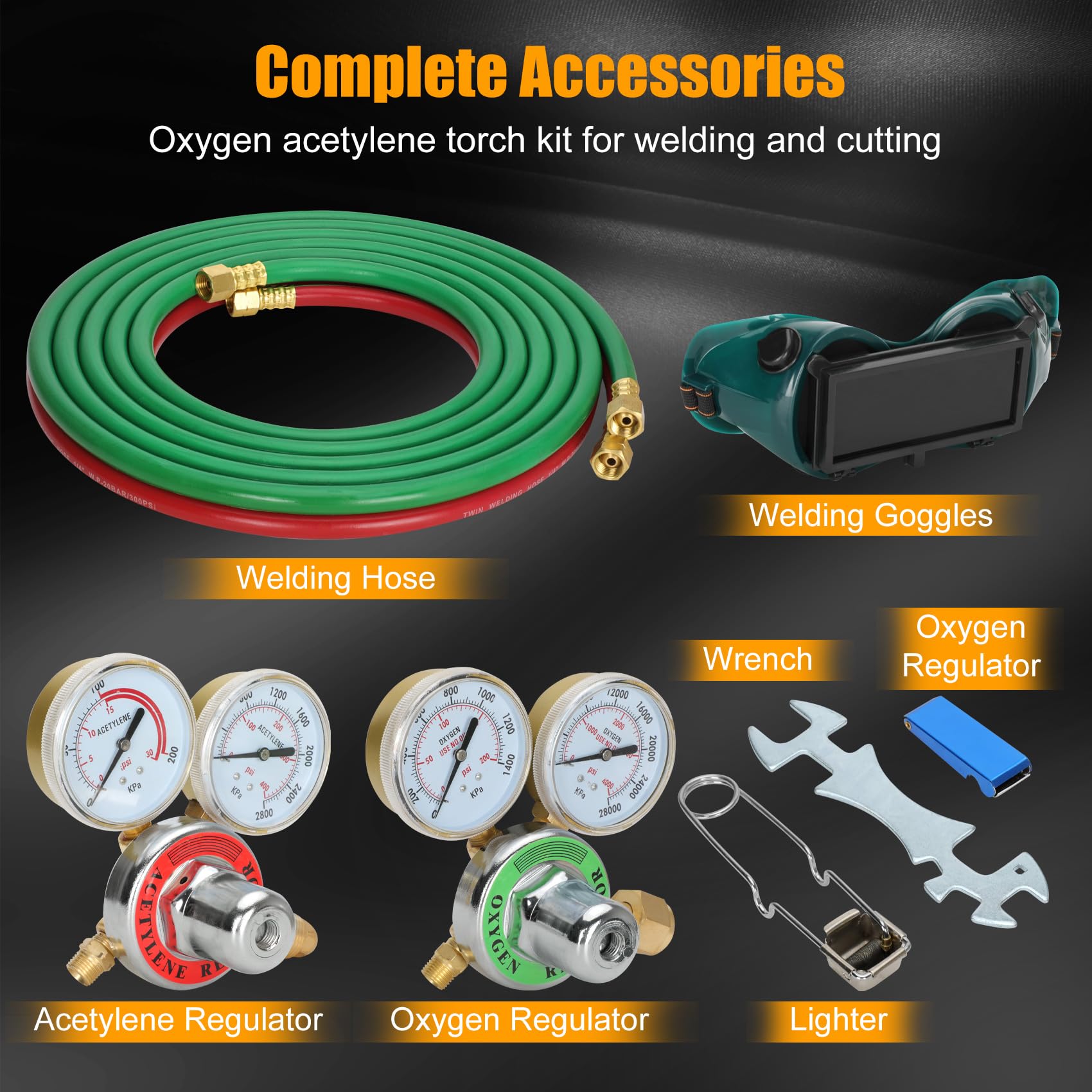 17-Piece Oxy Acetylene Torch Kit for Cutting & Welding - Medium Duty with 3 Rods & Cutting Nozzle - Perfect for Metal Fabrication, Auto Repair, and DIY Projects