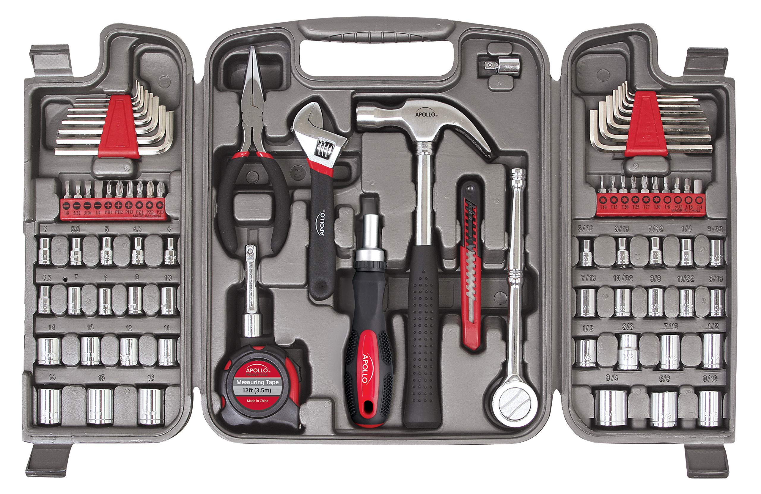 Apollo Tools 79-Piece Multi-Purpose Tool Set with Sockets | Essential Vehicle Maintenance & Repair Kit for Garage, Home & Road Use | Includes Basic Tools for Car, Motorcycle & DIY Projects (DT9411, Gray)