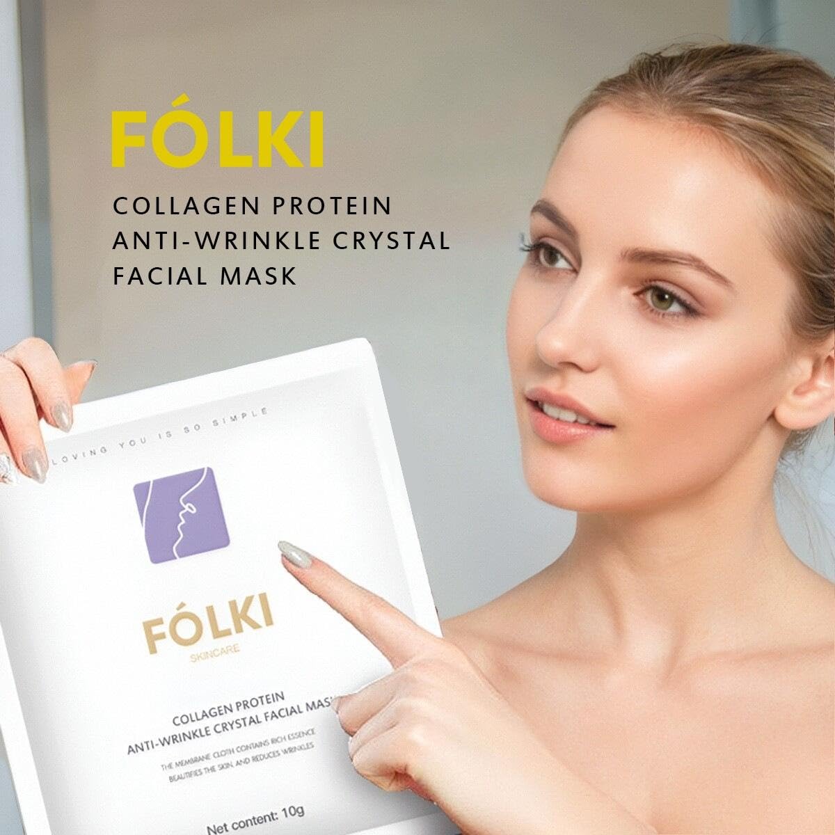 FOLKI Collagen Protein Face Mask with Hyaluronic Acid, Vitamin E & Niacinamide - Deep Moisturizing & Anti-Aging Treatment for All Skin Types - Hydrating Sheet Mask Set (4 Pack) - Perfect Gift for Women, Self-Care & Spa Night