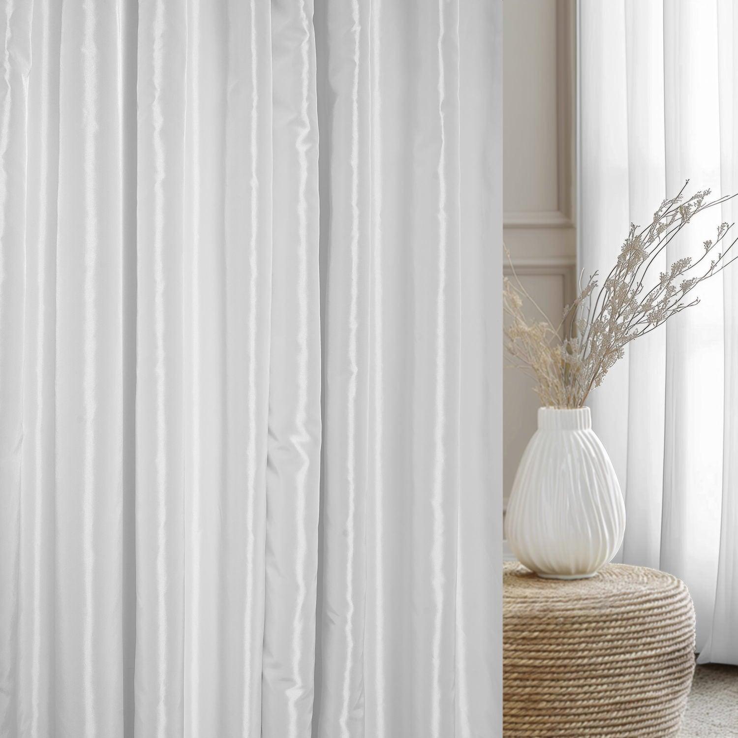 Premium Eggshell French Pleat Faux Silk Taffeta Blackout Curtains - Noise Reducing & Thermal Insulated Window Treatments for Bedroom, Living Room & Home Theater