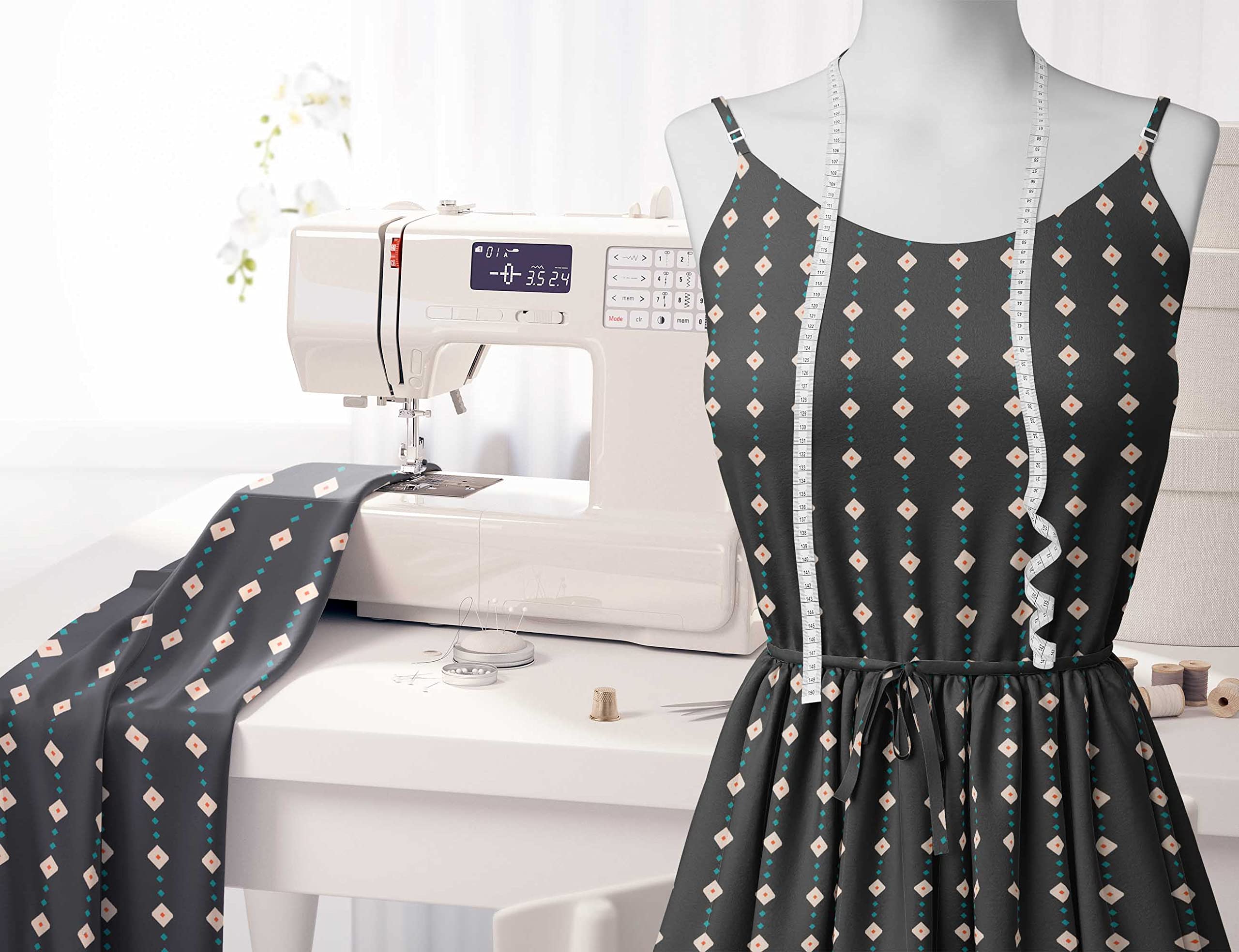 Soimoi Moss Georgette Gray Fabric by The Yard - 42 Inch Wide Diamond Geometric Print Fabric for Dresses, Curtains & DIY Crafts - Elegant Classic Printed Fabric for Fashion & Home Decor
