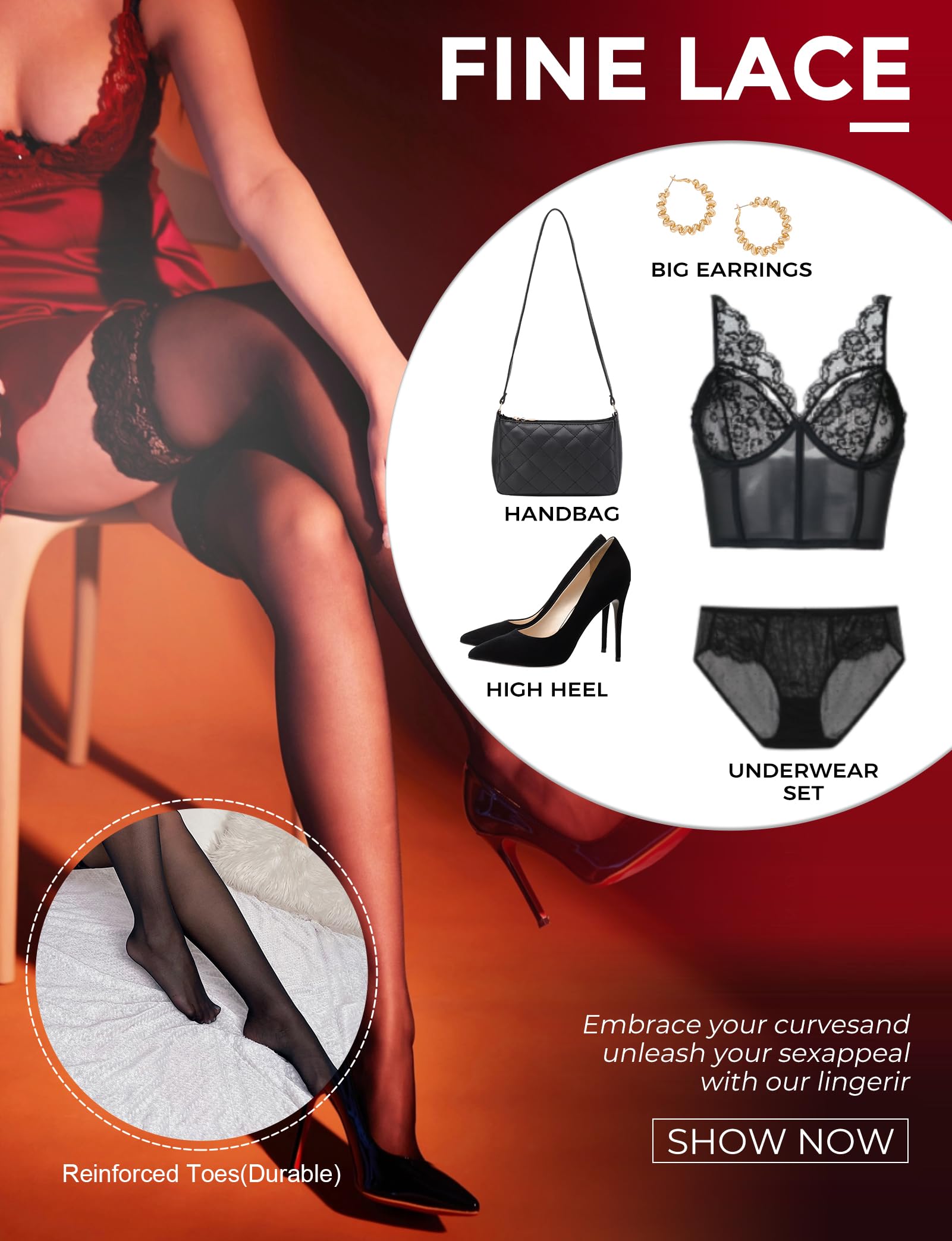 Sexy Black Thigh High Stockings for Women - Lace Top Sheer Pantyhose, Plus Size Tights | Perfect for Date Night, Cosplay & Office Wear