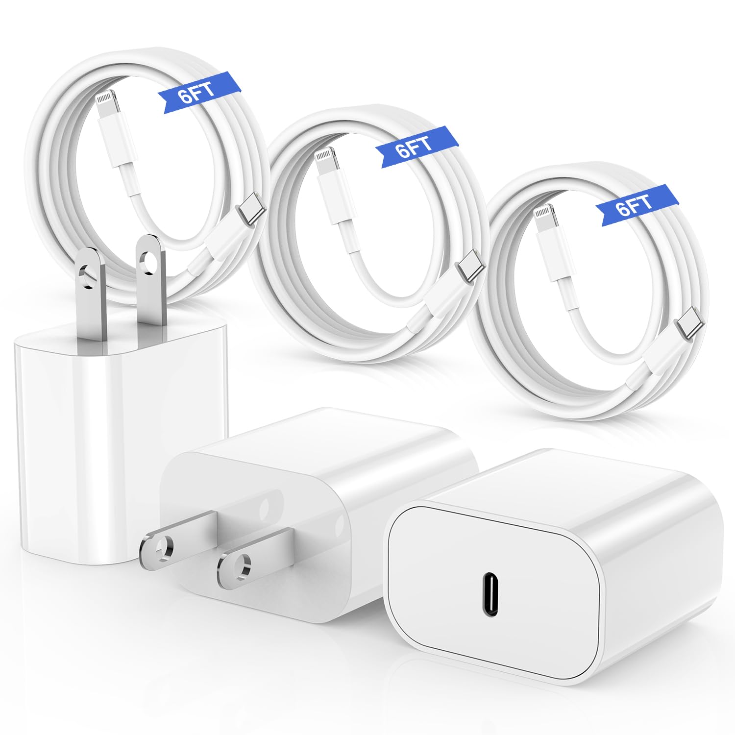 6ft Fast Charging Cable for iPhone 14/13/12/11 Pro Max & iPad - 20W USB C Wall Charger with Type C to Lightning Cord (3 Pack) - Perfect for Home, Office & Travel Charging Needs