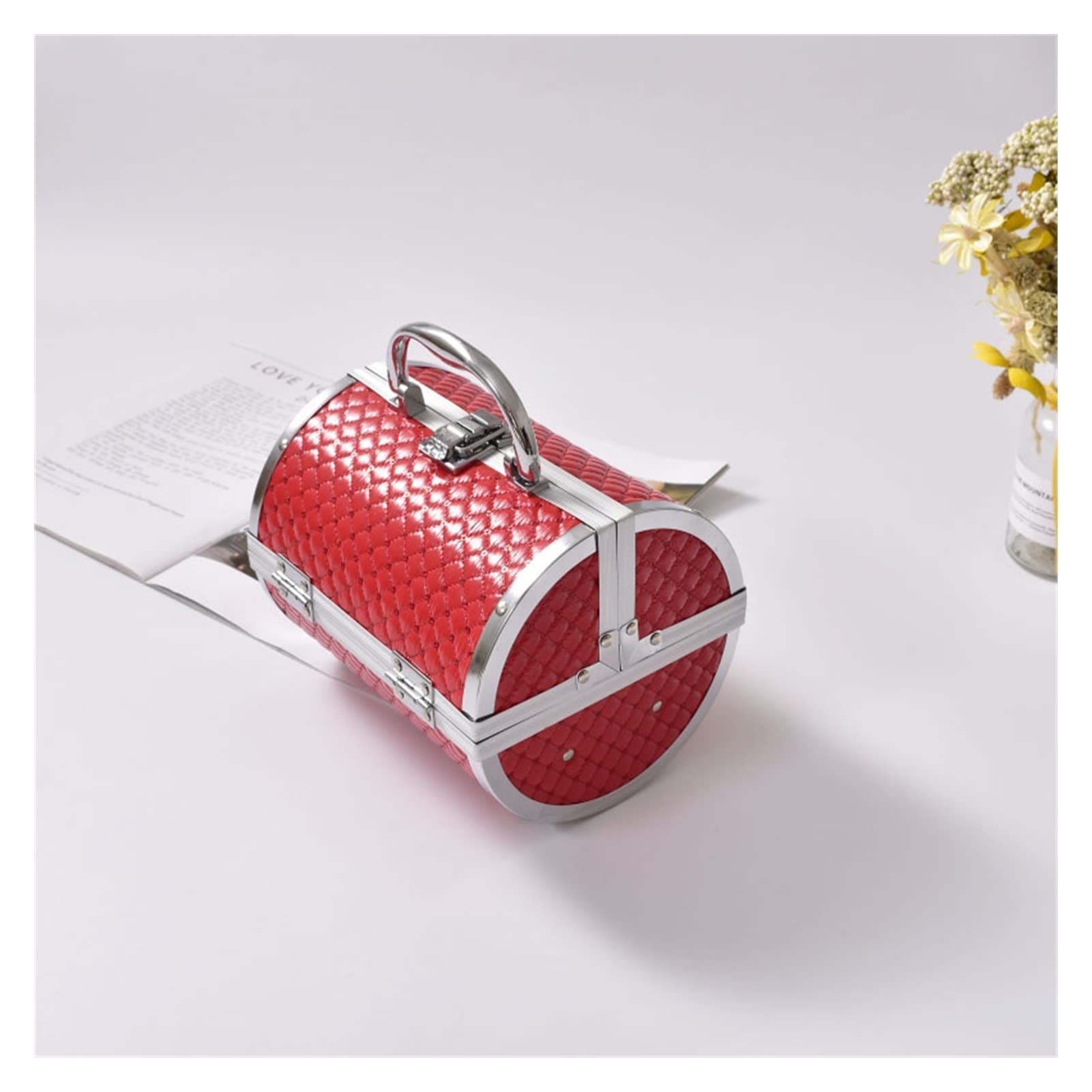 Stylish Aluminum Alloy Lockable Cosmetic Organizer - 3-Tier Pillow Design Makeup Case for Travel & Storage | Jewelry & Beauty Essentials Holder (Red)