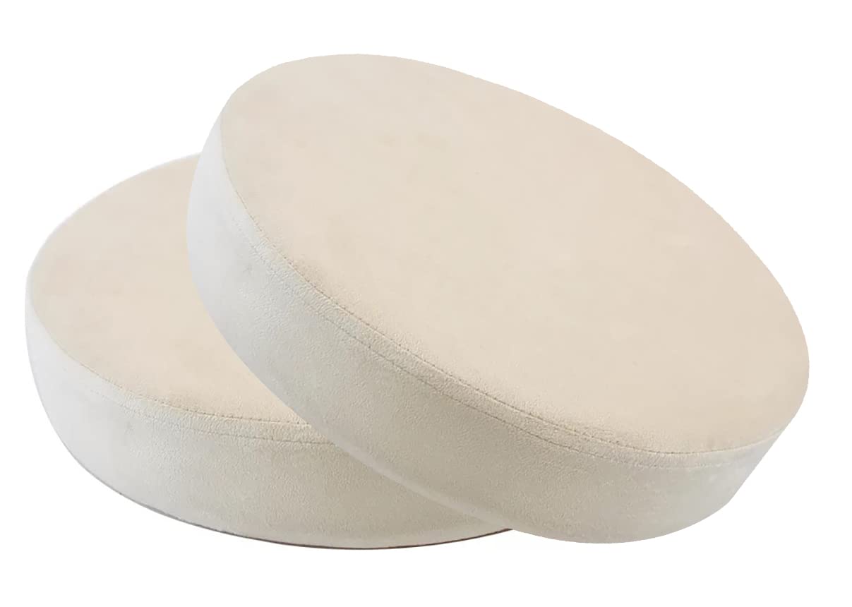 Frabury 2 Pack Plush Velvet Round Seat Cushions - 18x3.2 Inch Soft Chair Pads for Office, Dining, Sofa - Indoor & Outdoor Use (Beige) | Comfortable Home & Garden Decor, Perfect for Living Room, Patio, or Workspace
