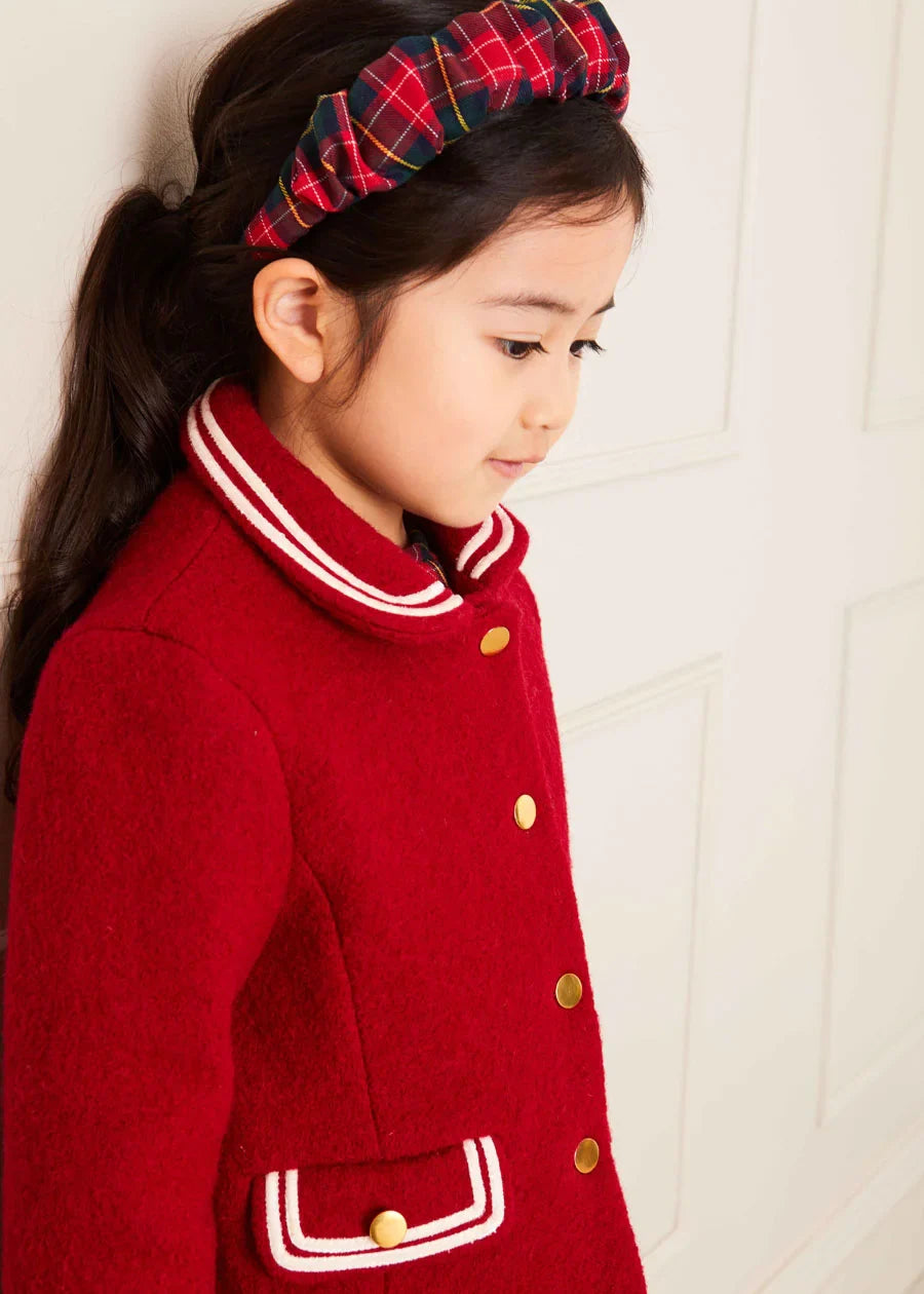 Red Single Breasted Wool Coat for Kids (4-10 Years) - Warm Winter Outerwear for School & Outdoor Activities