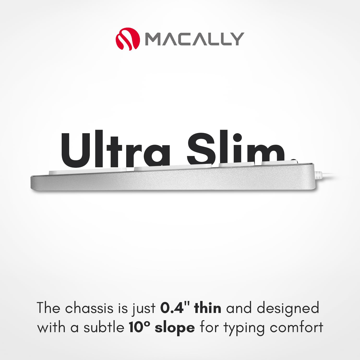 Macally Full-Size Mac Keyboard with Number Pad - USB Hub for MacBook Pro/Air (Silver) - Perfect for Office & Creative Work