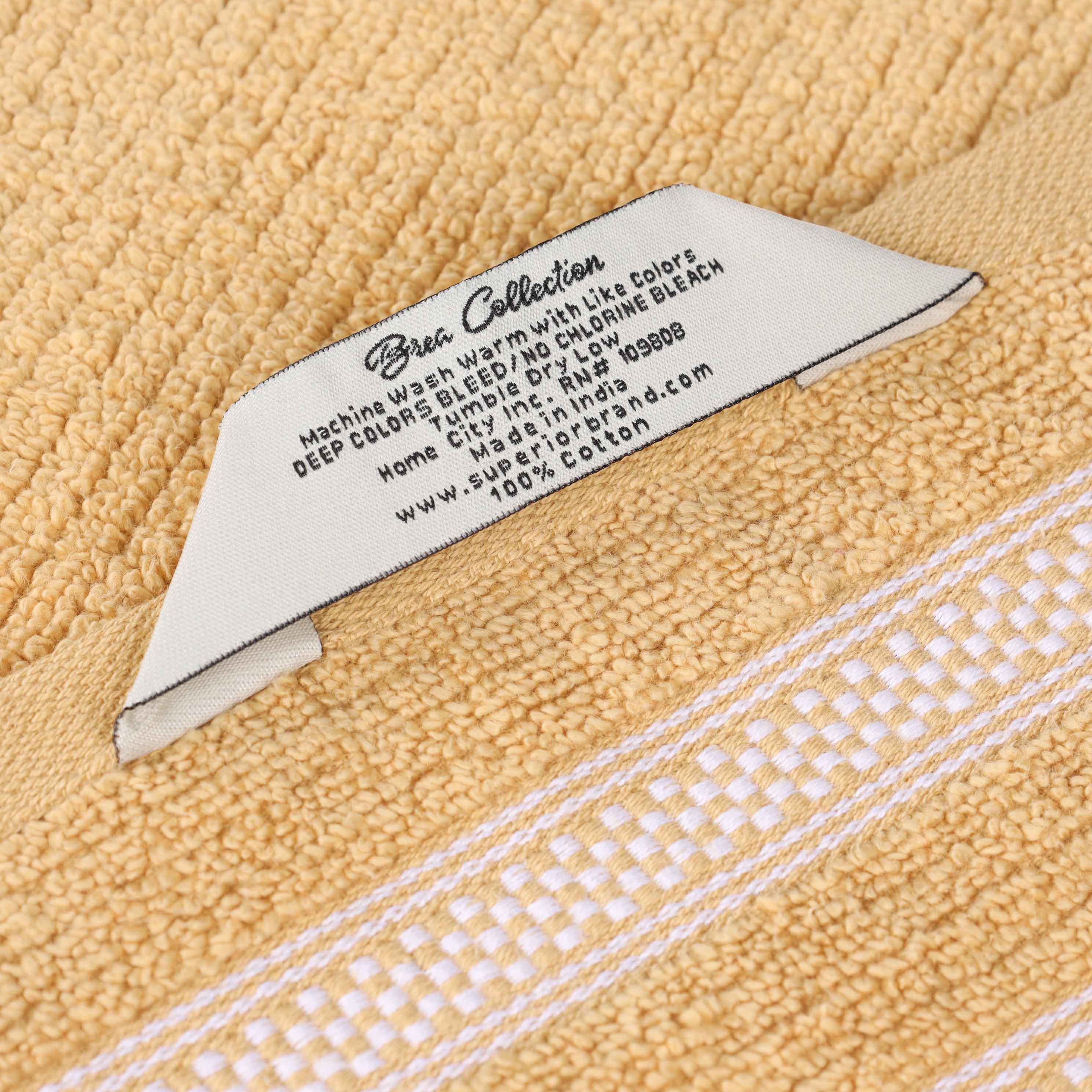 Premium Zero Twist Cotton Ribbed Geometric Border Plush 3-Piece Bath Towel Set - Ultra Soft & Absorbent for Spa, Bathroom & Luxury Home Use