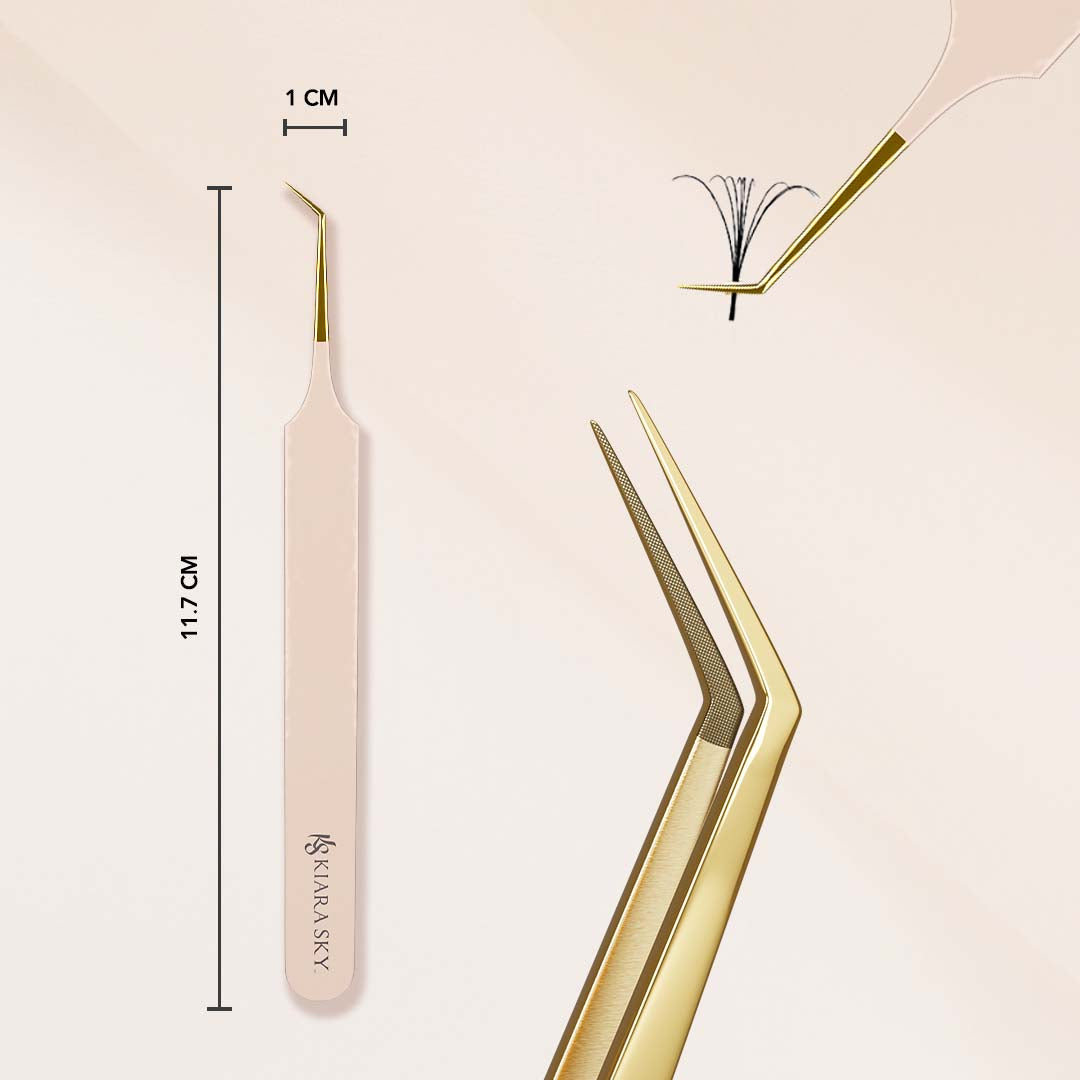45° Angle Fiber Grip Tweezers for Eyelash Extensions - Professional Precision Slanted Tweezers for Makeup, False Lashes & Beauty Salon Use