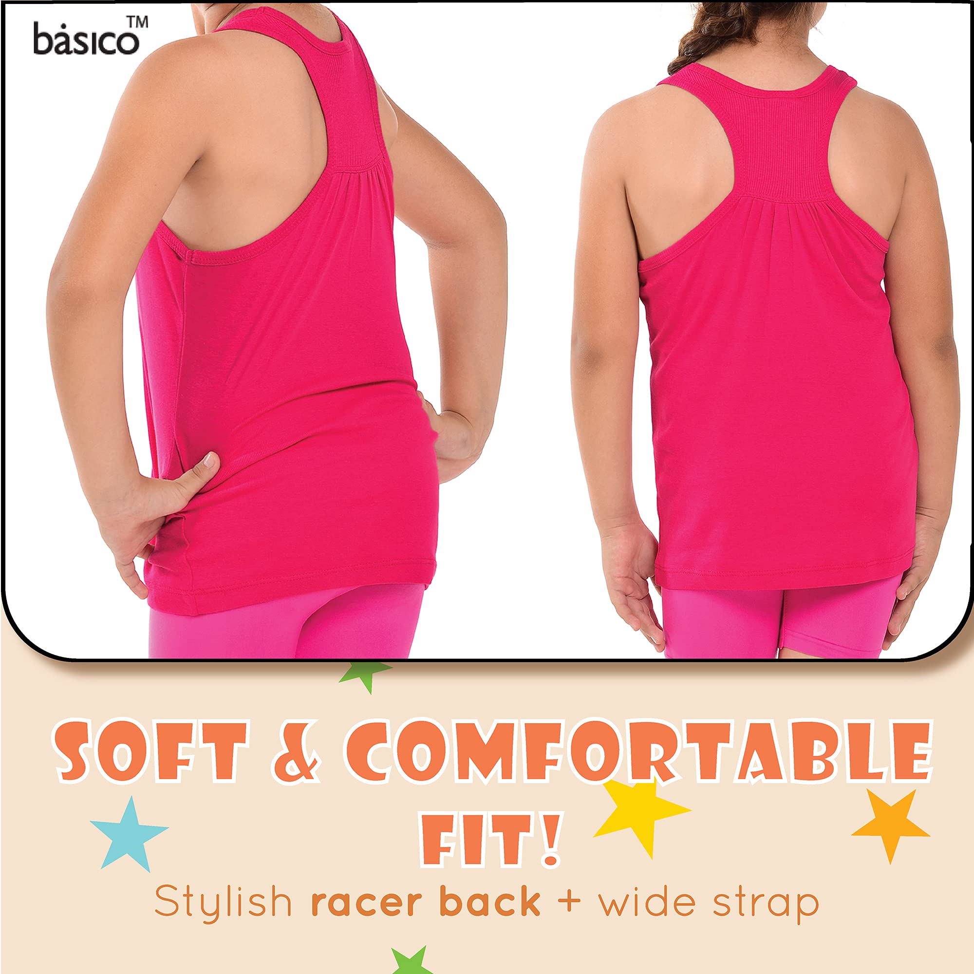 Girls Racerback Tank Top Tunic - Soft Stretchy Summer Casual Wear for Kids & Toddlers - Perfect for Playdates, Beach Outings and Everyday Comfort