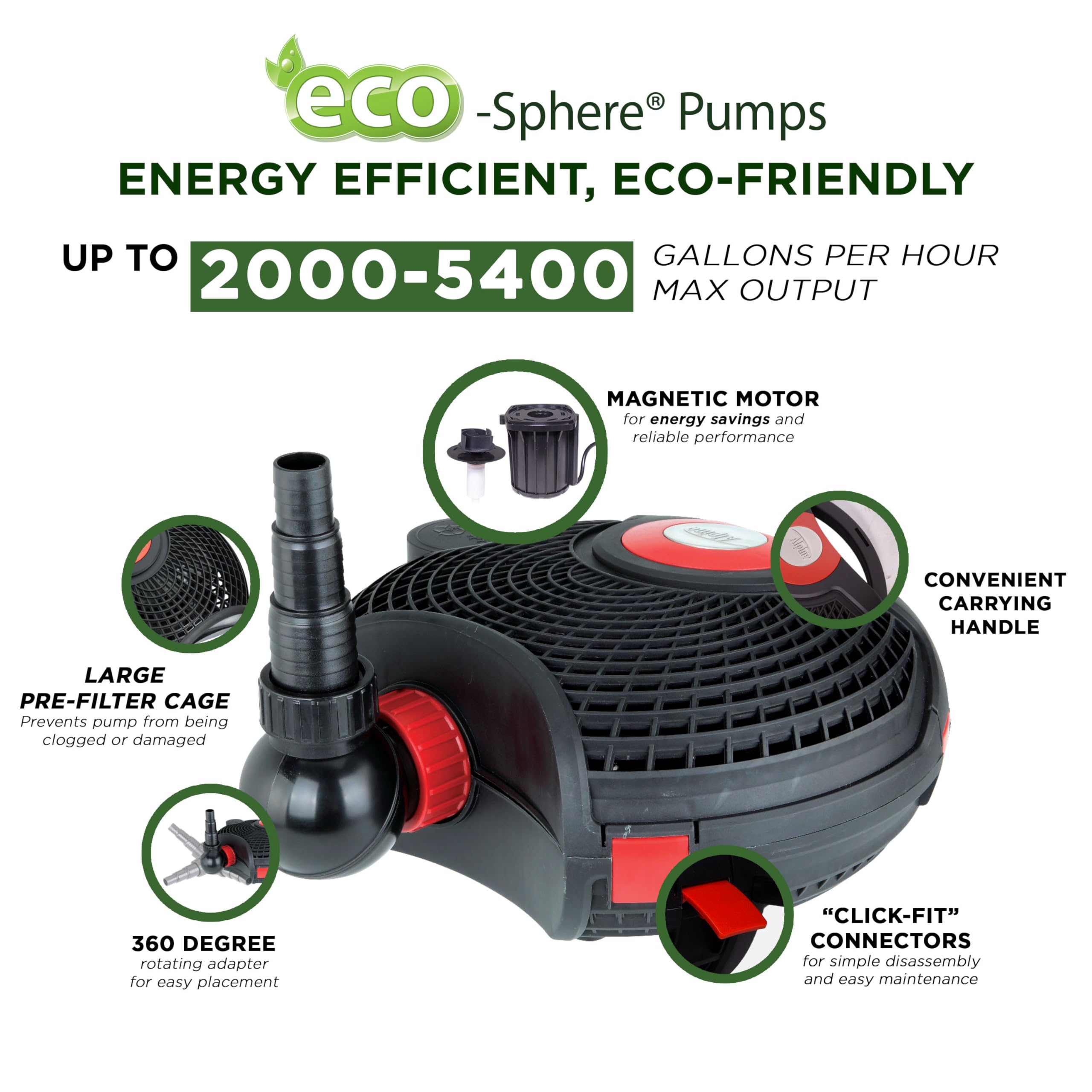 Alpine Corporation 5400GPH Energy Efficient Submersible Pond Pump with Digital Controller & 33ft Power Cord - Ideal for Garden Ponds, Waterfalls & Fountain Decorations