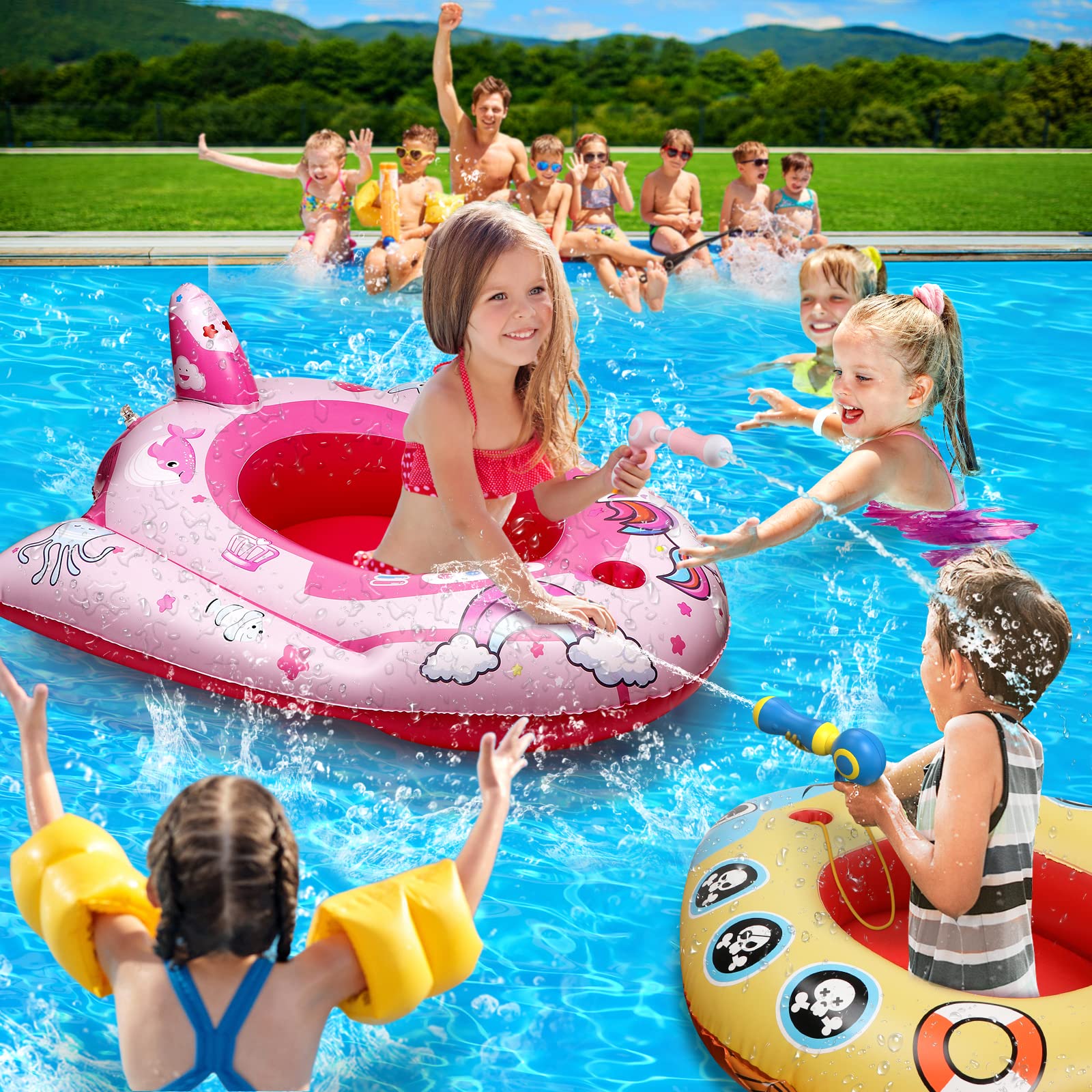 HopeRock Unicorn Pool Floats with Water Gun - Inflatable Swimming Pool Toys for Kids Ages 3-8, Fun Summer Water Play for Toddlers & Girls - Perfect for Backyard Pools, Beach Parties & Family Vacations