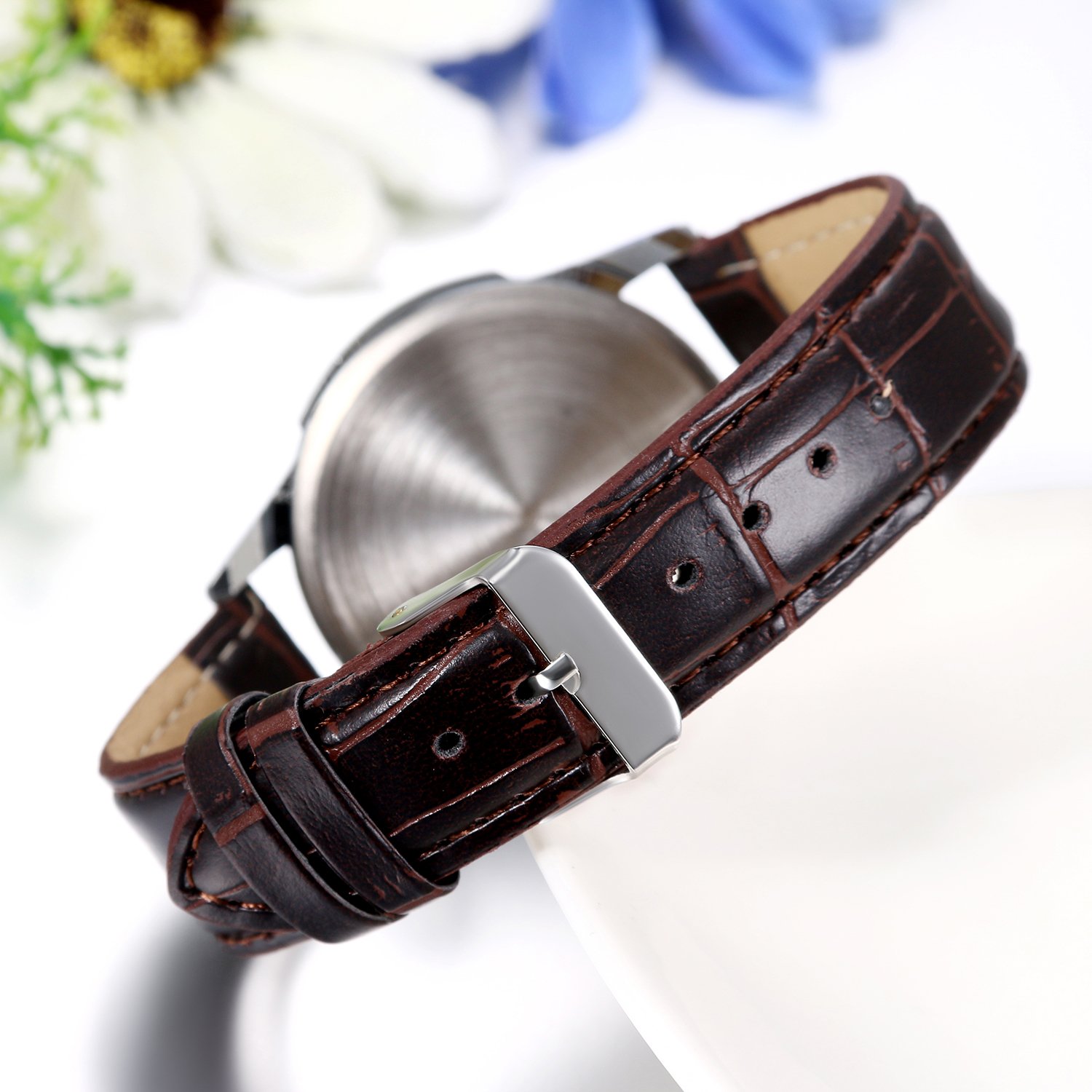 JewelryWe Business Casual Men's Quartz Watch - Slim Leather Strap Analog Wristwatch for Office & Formal Wear - Perfect for Professionals, Gifts, and Everyday Use