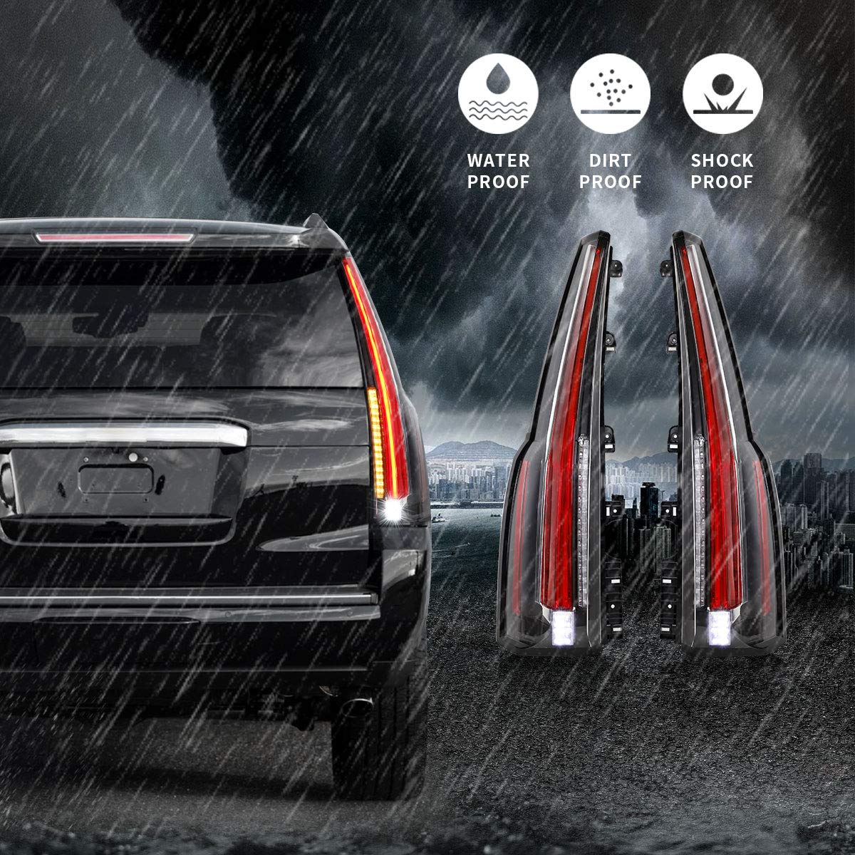VLAND LED Tail Lights Assembly for GMC Yukon 2015-2020 - Plug & Play Rear Lamps with Amber Turn Signal - Driver & Passenger Side (Red & Clear) - YAB-GMC-0268 - Upgrade Your Truck for Night Driving & Enhanced Safety