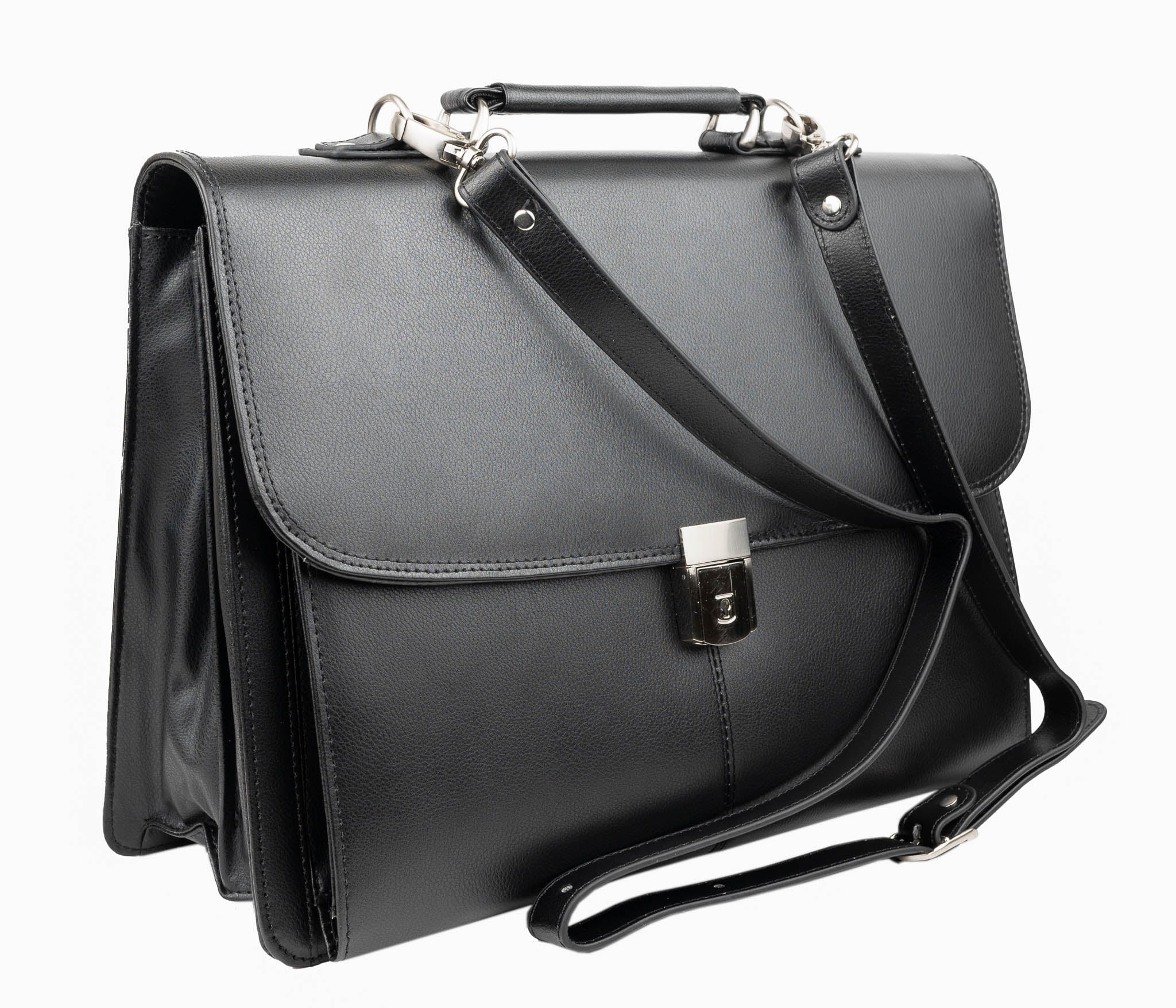 Premium Avenue Leather Briefcase with Flap - Black - Stylish & Durable Business Bag for Office, Work & Travel