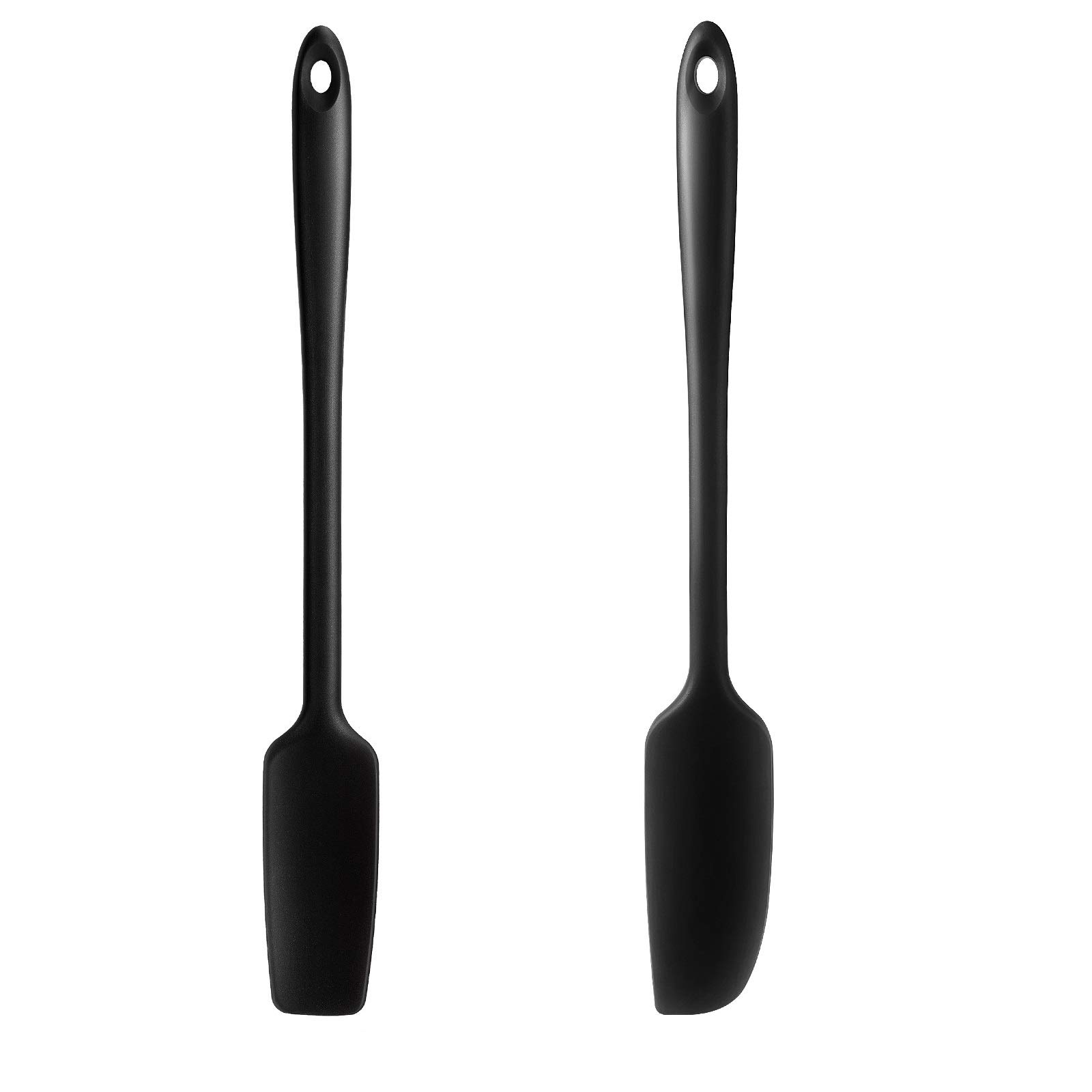 2-Pack Long Handle Silicone Jar Spatulas - Heat Resistant Non-Stick Rubber Scrapers for Smoothies, Baking, Cooking & Blender Mixing - Perfect for Jars, Bowls & Kitchen Utensils (Black)