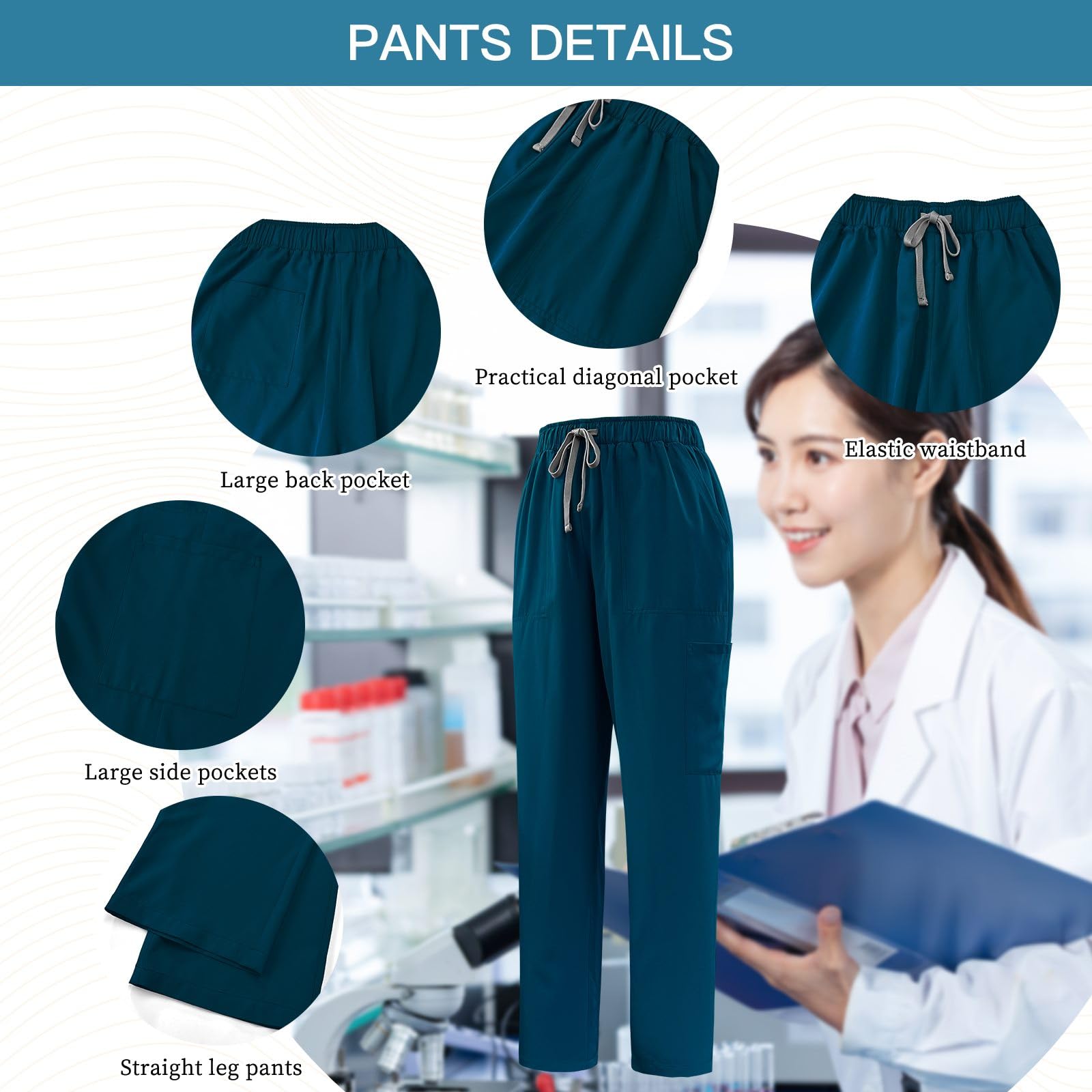 VIAOLI Women's Medical Scrubs Set - V-Neck Top with Multiple Pockets & Drawstring Scrub Pants | Comfortable Healthcare Uniform for Nurses, Doctors & Medical Professionals | Perfect for Hospital Shifts, Clinics & Healthcare Work Environments
