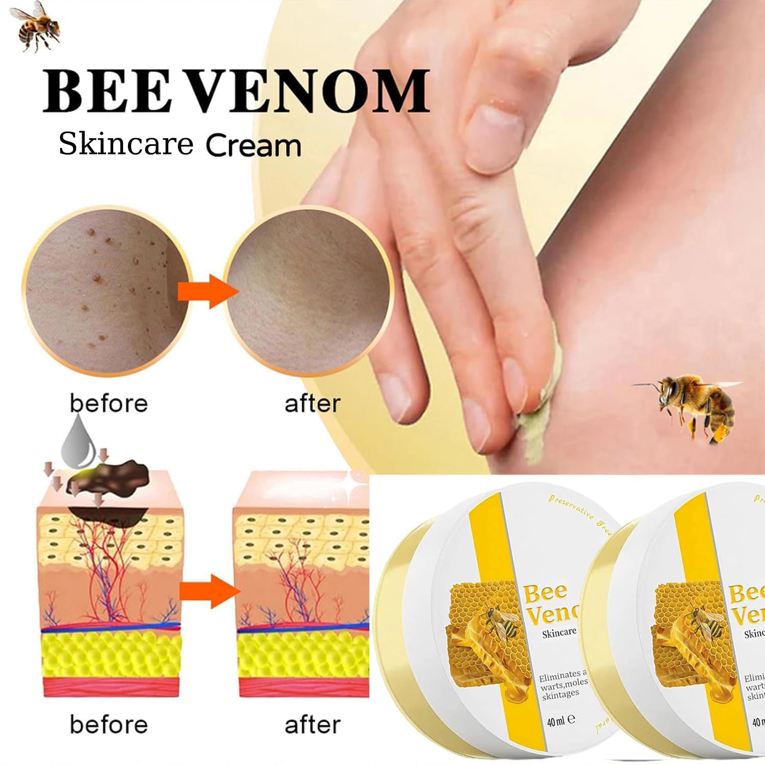 2 PCS Bee Venom Cream for Face & Body - Professional Anti-Aging & Hydrating Moisturizer with Bee Venom Extract - Repair Dry Skin, Reduce Wrinkles & Fine Lines - Perfect for Night Care & Daily Skincare Routine
