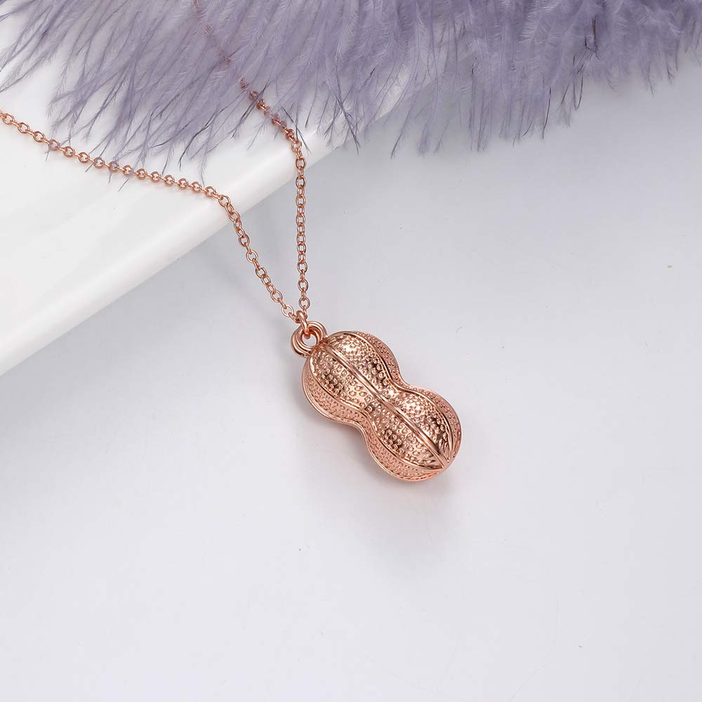 Elegant Rose Gold Peanut Pendant Necklace - Handmade with Genuine Pearls for Prom, Wedding & Evening Events - Perfect Statement Jewelry for Special Occasions