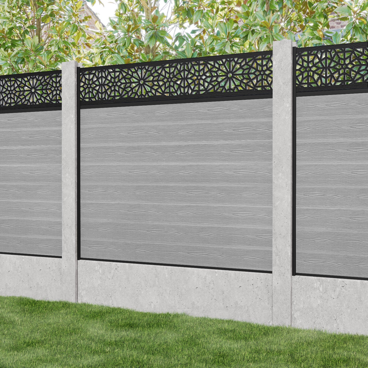 Classic Alnara Fence Panel - Light Grey - Fits Existing Concrete Posts - Perfect for Backyard Privacy & Garden Protection