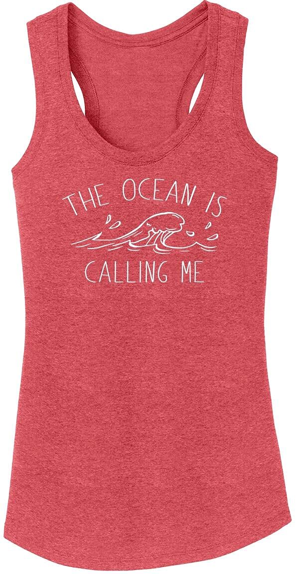 Funny Women's Tri-Blend Tank Top - The Ocean is Calling Me - Soft & Comfortable Beachwear for Summer Vacations & Casual Outings
