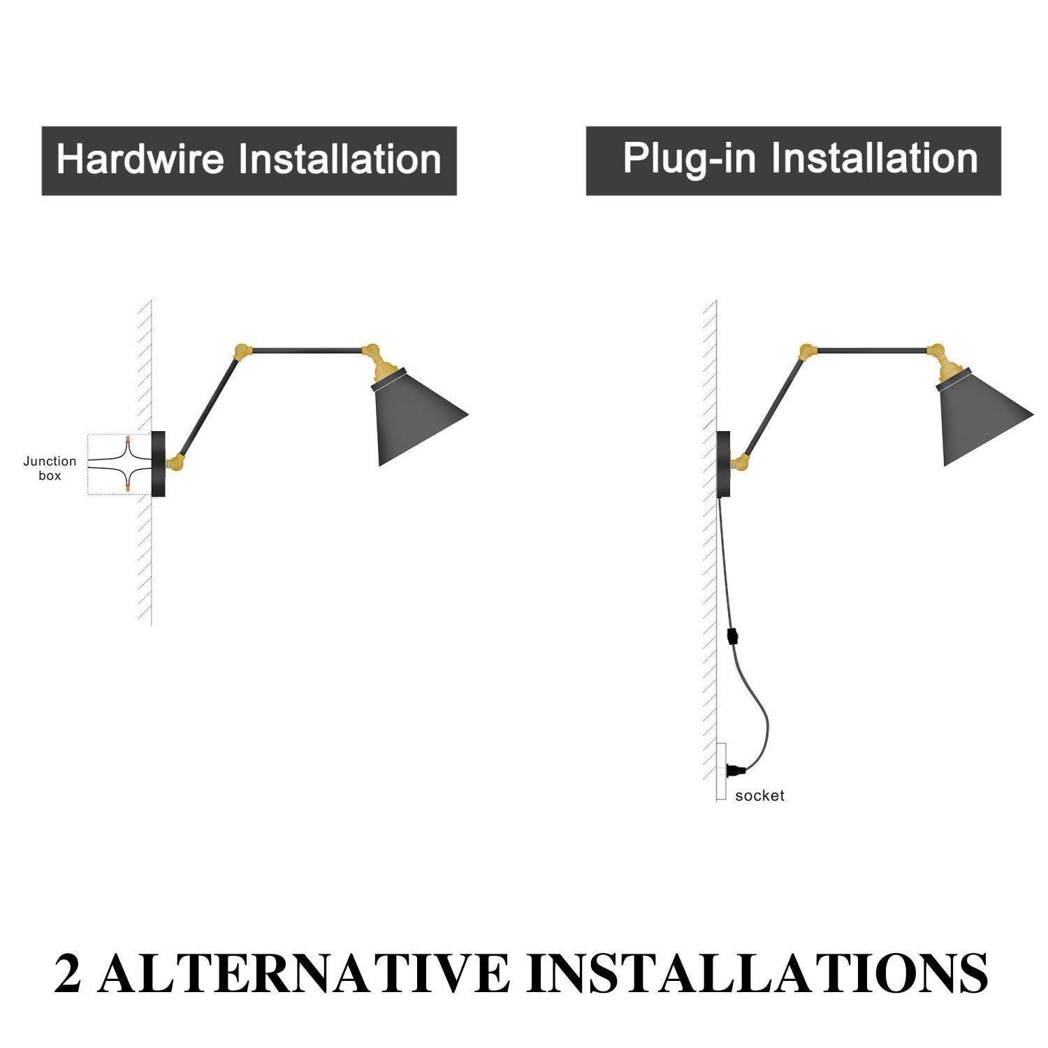 LNC Swing Arm Wall Sconce Lighting - Adjustable Plug-in Glass Lamp for Bedroom, Living Room, Reading Nook | Modern Wall Light Fixture with On/Off Switch, Perfect for Nighttime Reading and Ambient Lighting