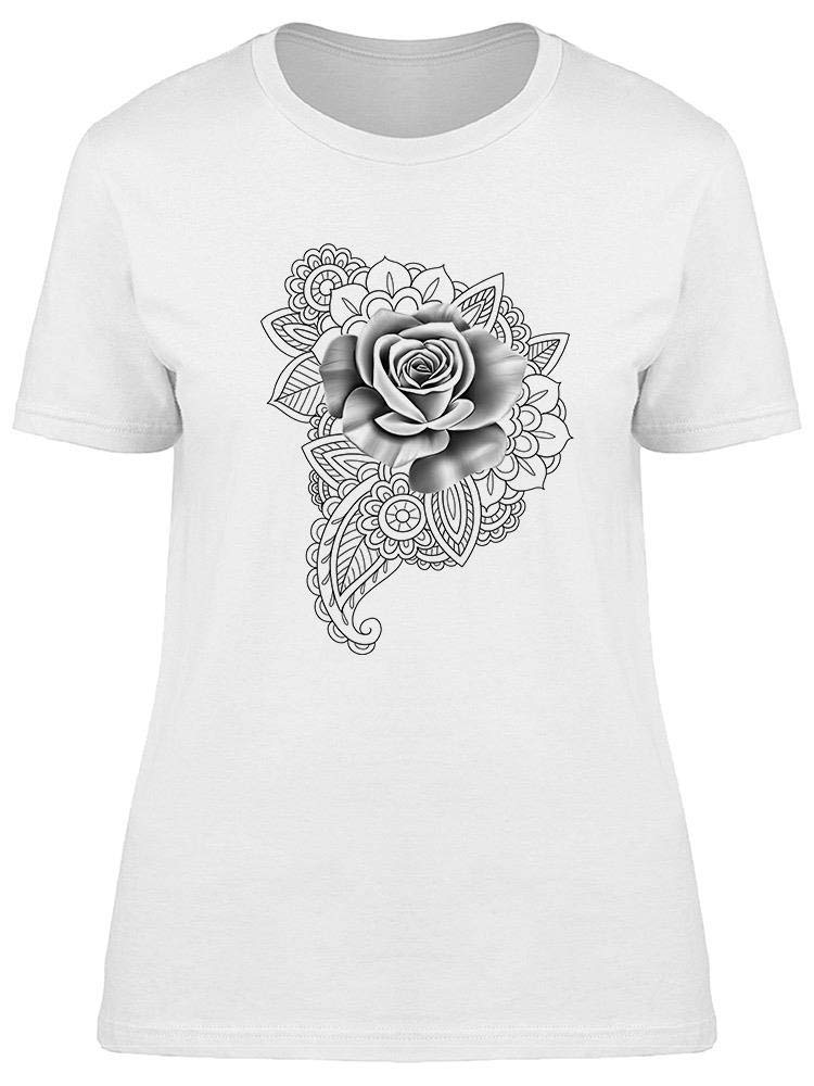 Smartprints Rose Tattoo Design T-Shirt for Women - Stylish Floral Graphic Tee for Casual Wear, Date Night & Street Fashion