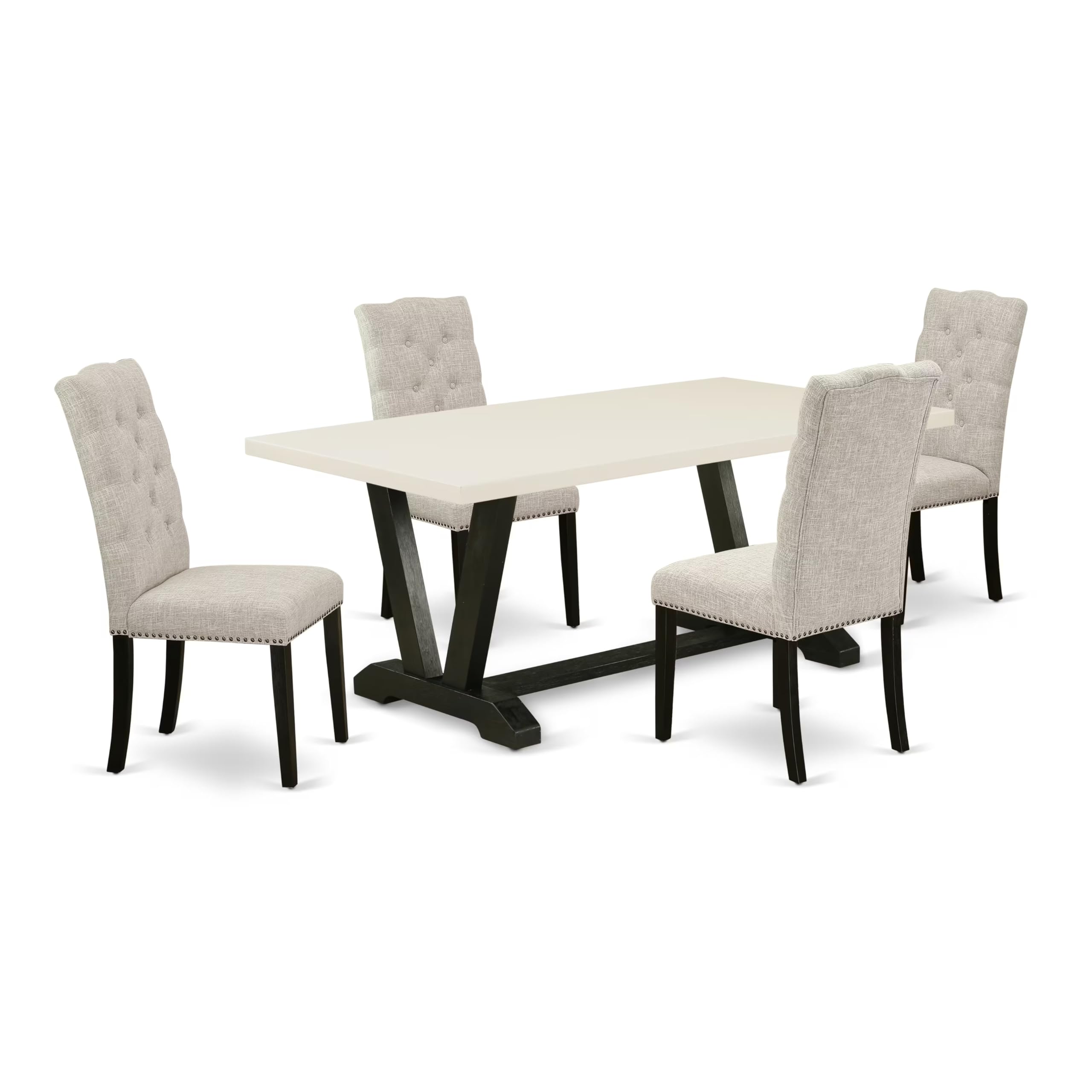 East West Furniture 5-Piece Dining Table Set for 4 - 40x72 Inch Rectangle Kitchen Table with V-Legs & 4 Doeskin Linen Fabric Parson Chairs, Multi-Color - Perfect for Small Spaces, Breakfast Nooks, and Cozy Family Meals