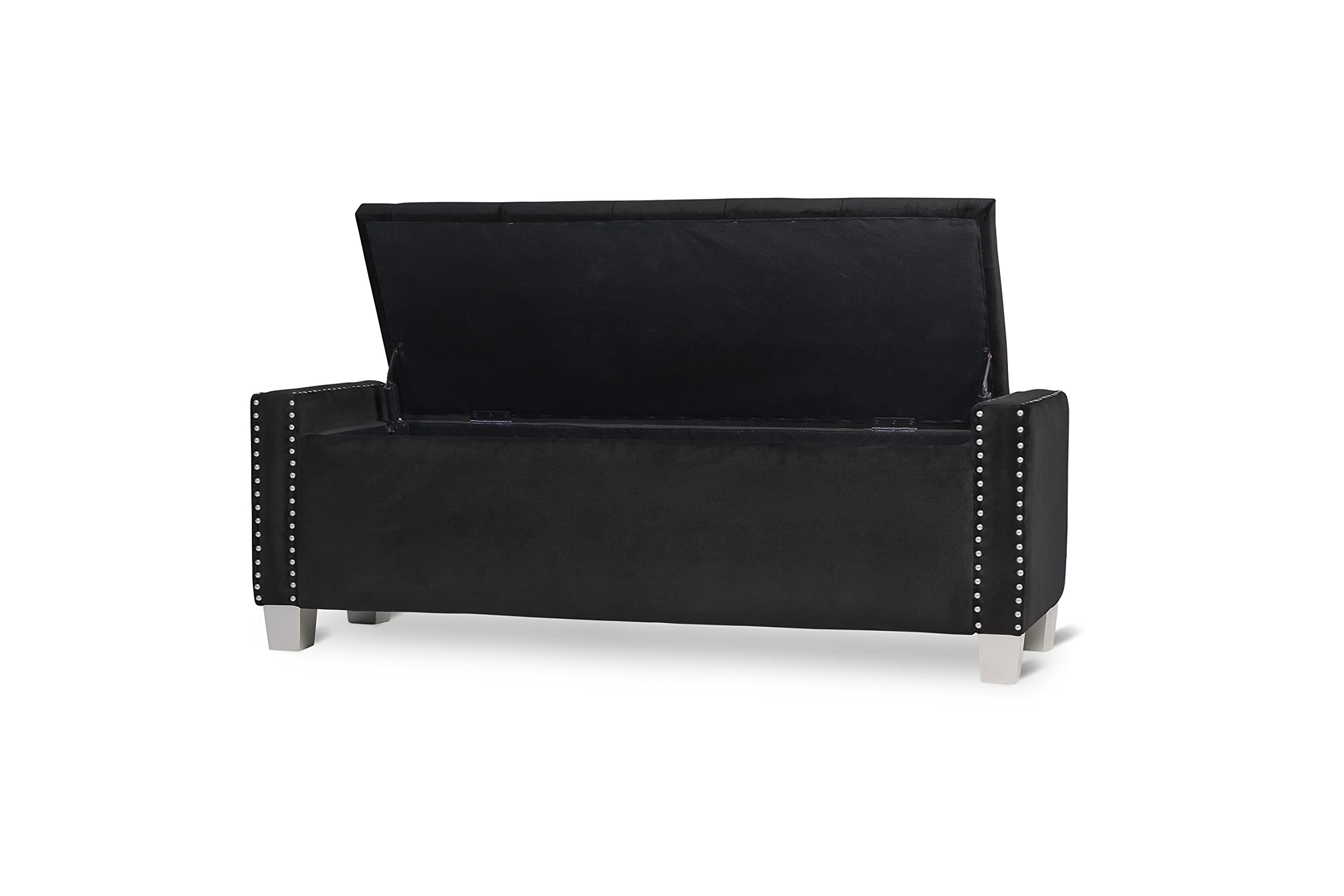 Velvet Upholstered Storage Bench with Cushion - Black, Entryway Bench for Living Room, Bedroom & Hallway, Stylish & Functional Furniture for Home Decor