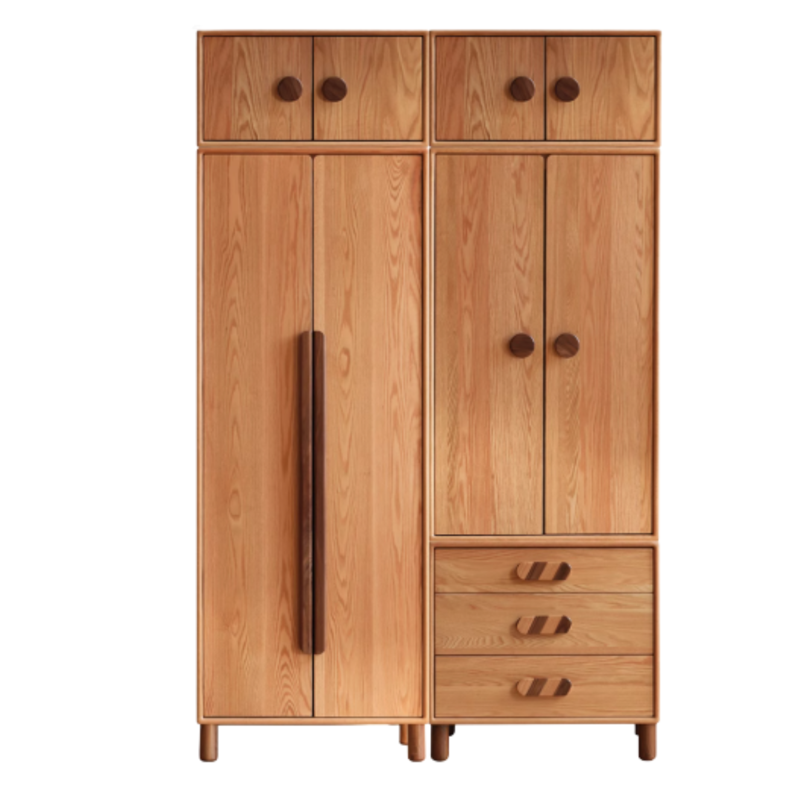 Solid Oak Wood Wardrobe Bookcase - Free Combination for Bedroom, Living Room, and Office Storage
