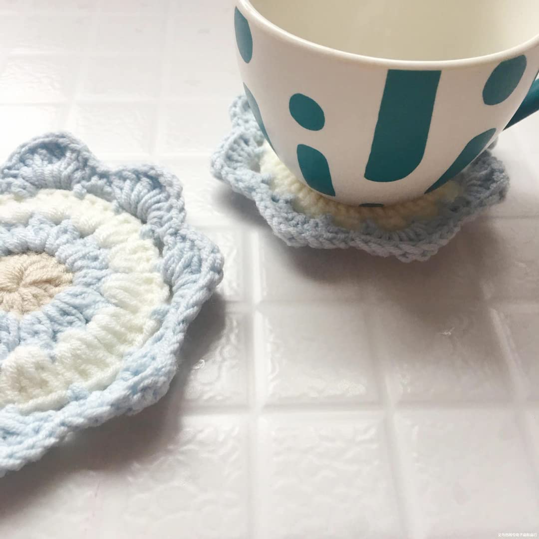4 Pcs Handmade Macrame Wavy Flower Coasters - Absorbent & Heat Resistant Knit Trivets for Hot Dishes - Perfect Housewarming Gift for Kitchen, Dining Table & Home Decor