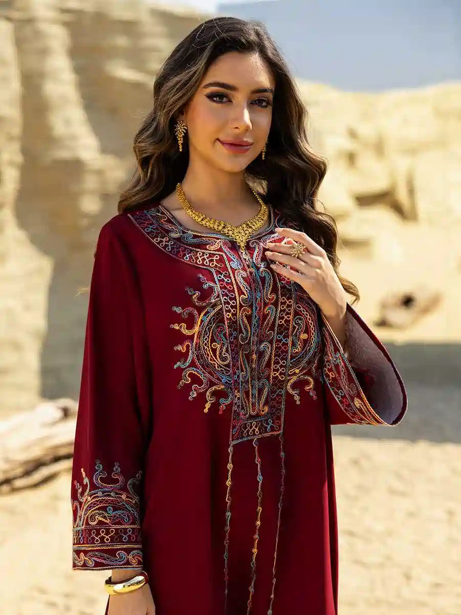 Elegant Eid Dress with Rope Embroidery - Wrinkle-Free Caftan Kafta Dress #25461 for Women | Perfect for Eid Celebrations, Weddings & Special Occasions