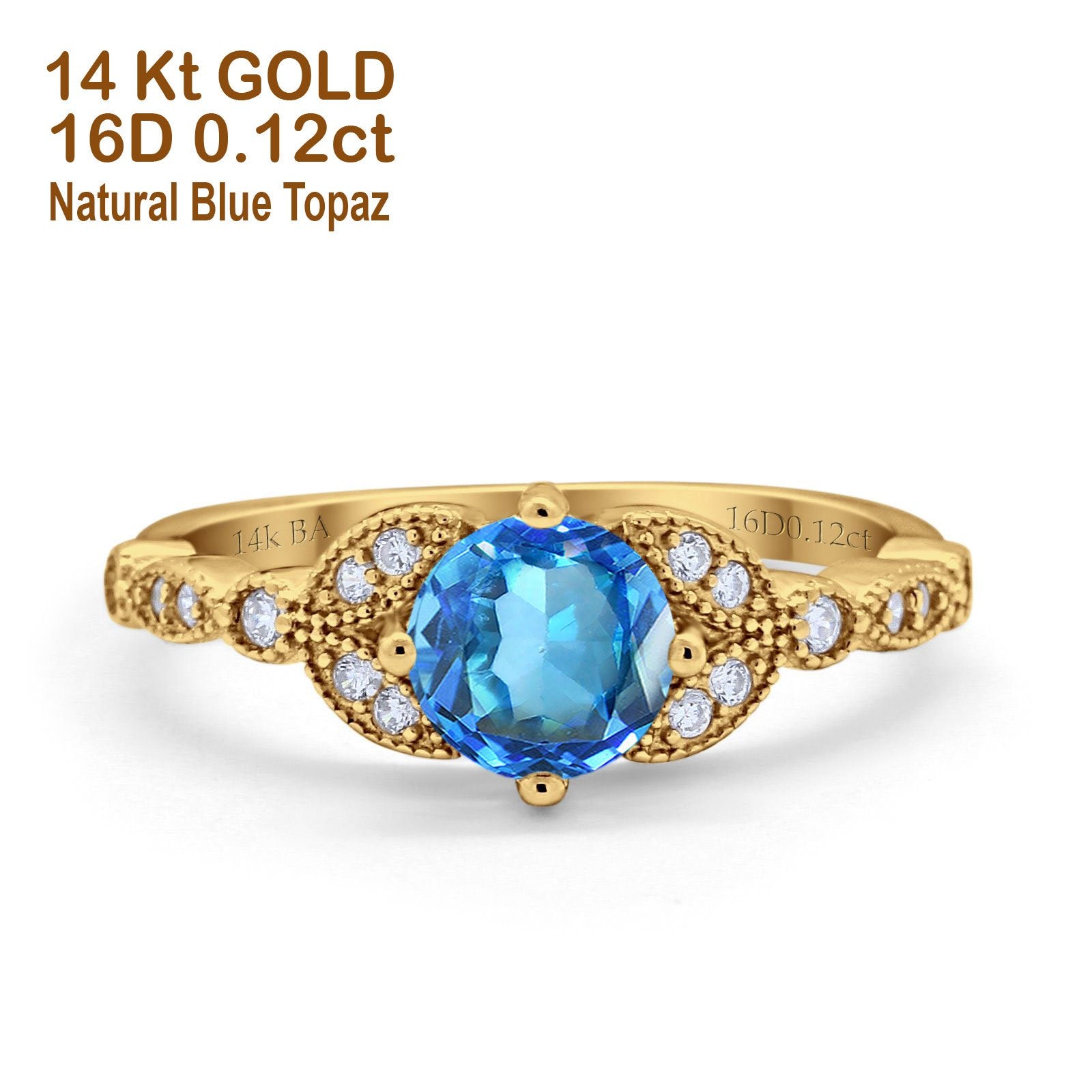 14K Gold 0.96ct Round Art Deco 6mm G SI Diamond Engagement Ring for Women - Elegant Wedding Band, Anniversary Gift, Promise Ring for Brides & Fiancées