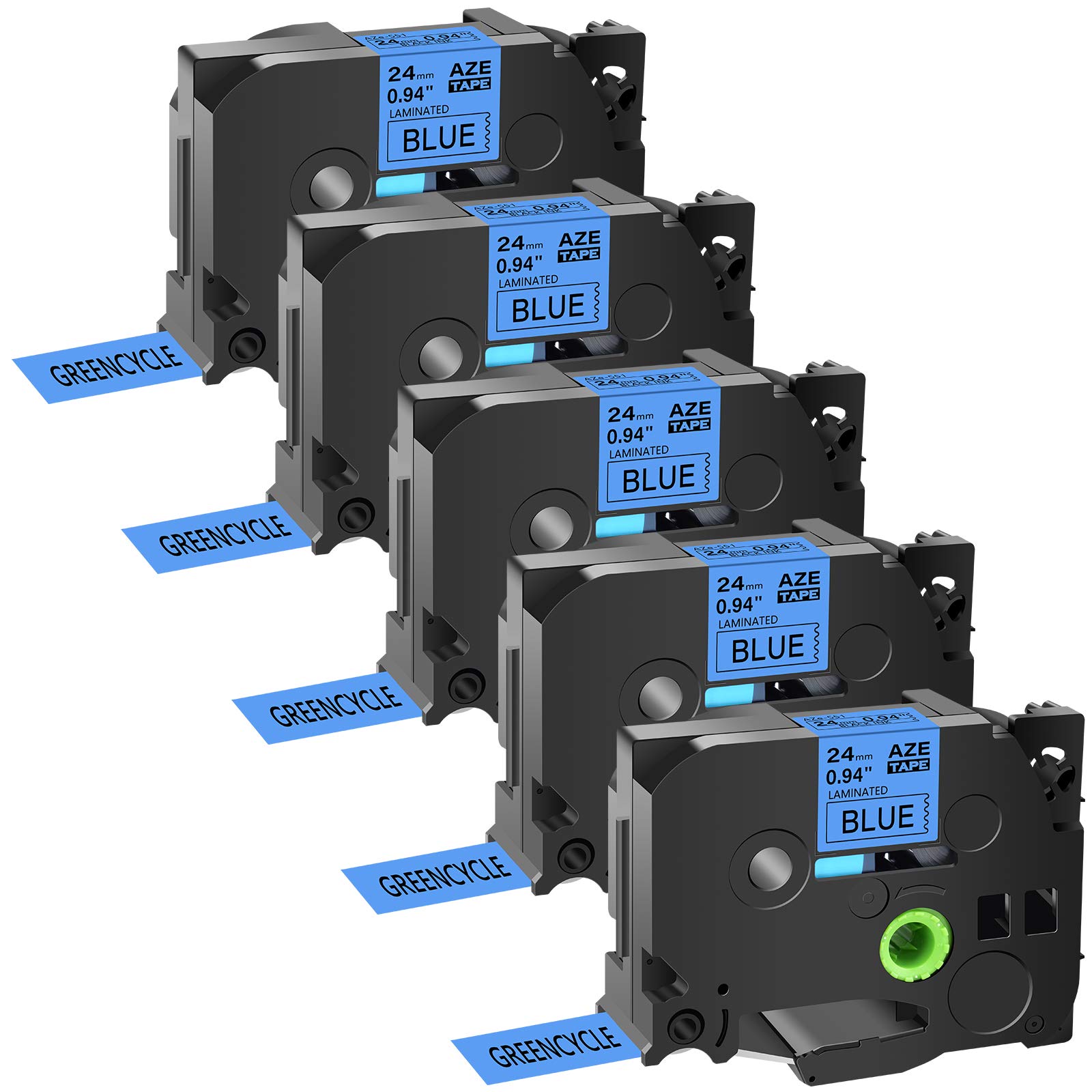 GREENCYCLE 5-Pack Brother P-Touch TZe-551 TZe551 AZE Compatible Label Tape - 24mm (0.94 Inch) Black on Blue Laminated Tape for PT2730, PT9600, PTD600VP, PTD800W, PTH500LI, PTP700, PTP710BT, PTP750W - Perfect for Office Labeling, Organizing & Craft Projects