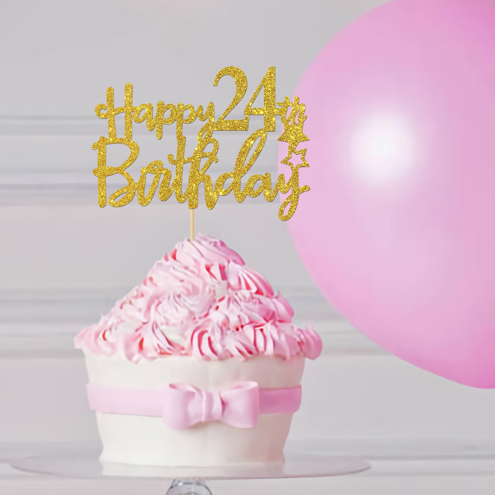 24th Birthday Cake Topper - Gold Glitter 'Cheers to 24 Years' Sign for Cake Decorations | Perfect for 24th Birthday Parties, Milestone Celebrations & Festive Dessert Displays