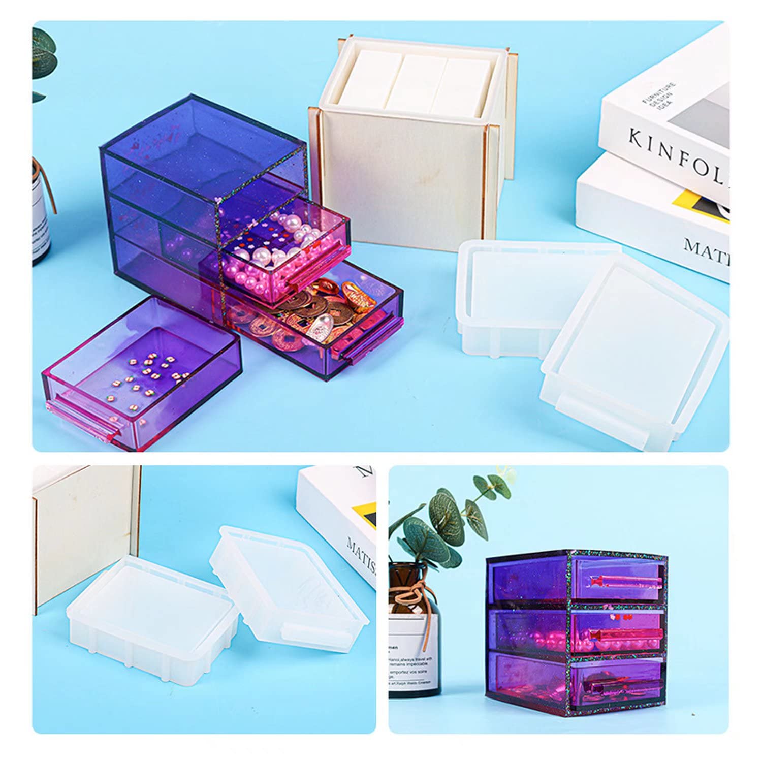 3-Drawer Jewelry Box Silicone Molds Set - 9pcs Compact Storage Organizer for Resin Casting, Epoxy Resin DIY Crafts - Perfect for Jewelry Making, Home Organization & Gift Packaging