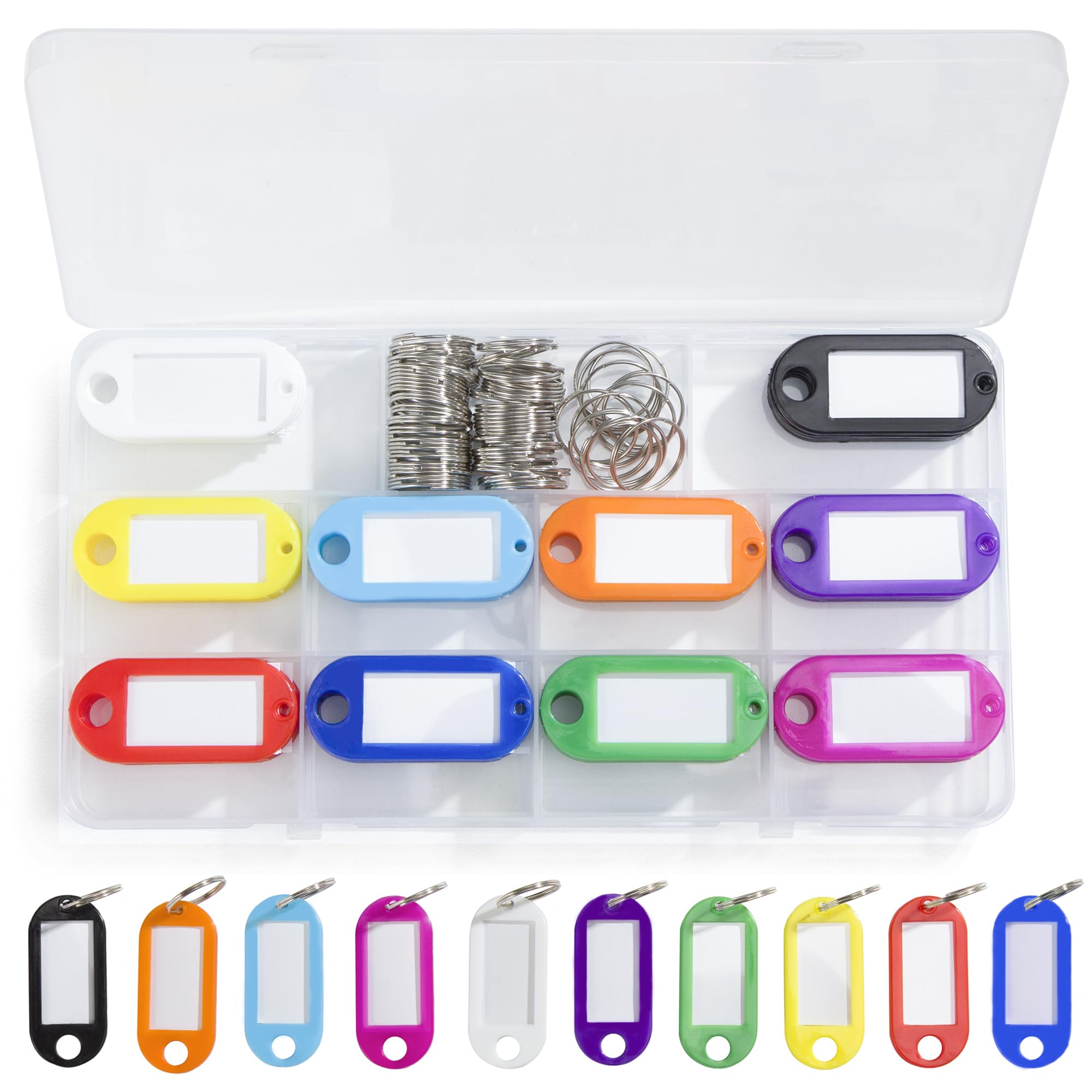 50pcs Key Ring Tags with Labels - 10 Color Options & Opening Rings for Organizing Keys, USB Drives, Bags, Pets | Perfect for Home, Office & Travel Accessories