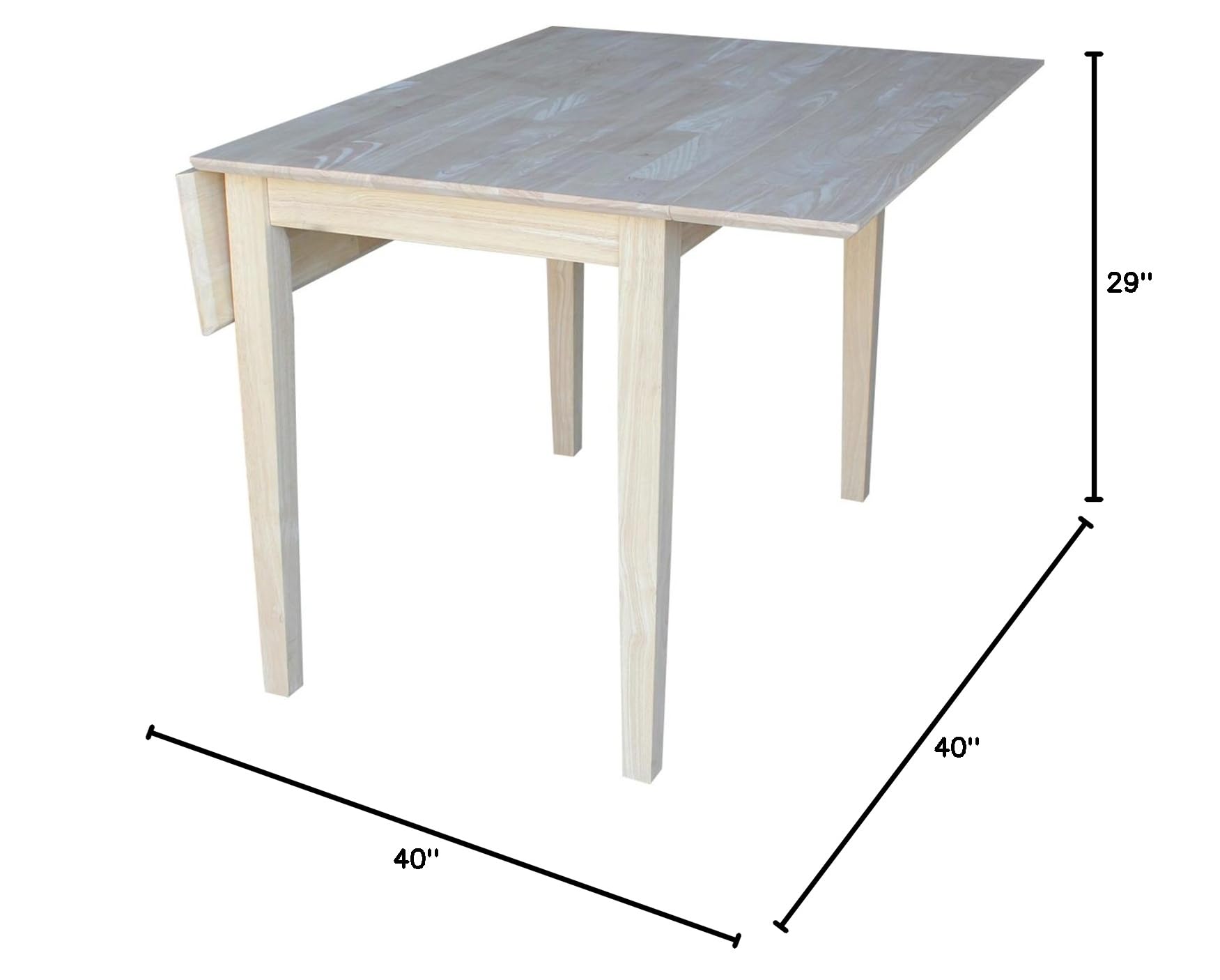 International Concepts Square Dual Drop Leaf Dining Table - 40 x 24 x 40 Inches - Expandable Space-Saving Table for Small Kitchens, Apartments & Dining Rooms