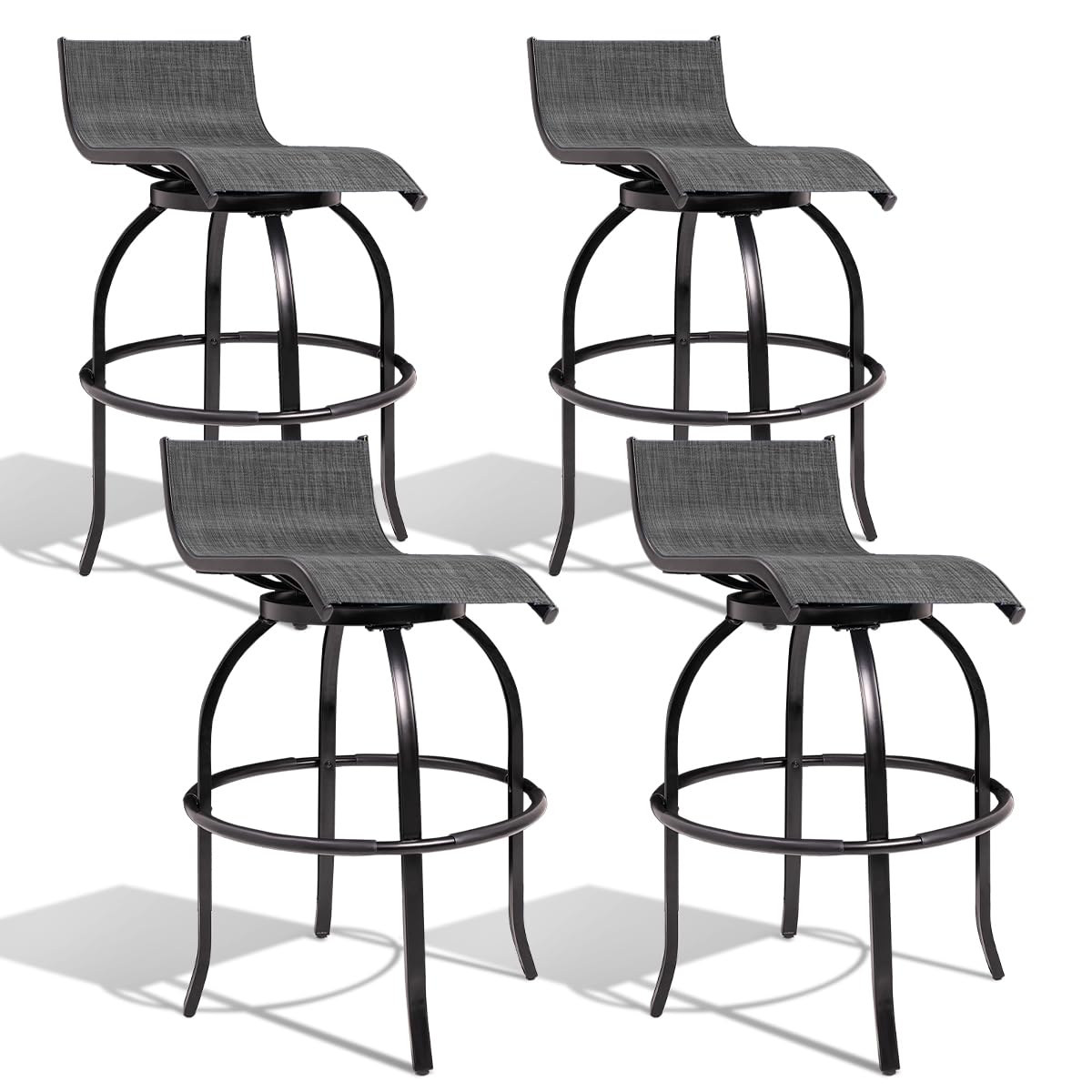 Sundale Outdoor Swivel Bar Stools Set of 4 - 32 Inch Height Patio Chairs with Back, Textilene Fabric Barstools for Porch, Deck, Yard - Perfect for Outdoor Dining, BBQ, and Poolside Relaxation (Gray)