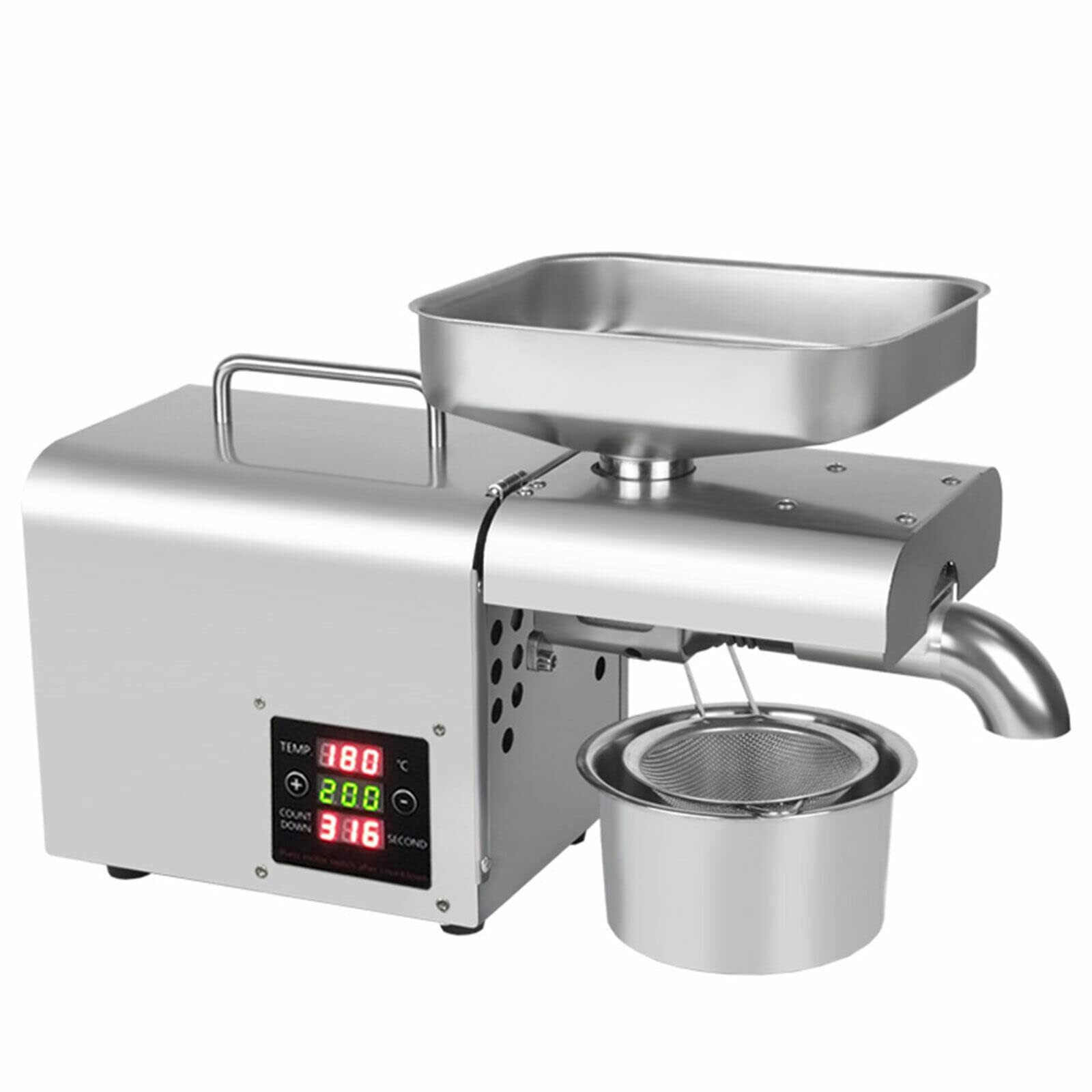 Stainless Steel 110V 610W Automatic Oil Press Machine with Temperature Control - Cold & Hot Oil Extractor for Home & Commercial Use - Perfect for Making Peanut, Sesame, Coconut, Almond, and Olive Oils
