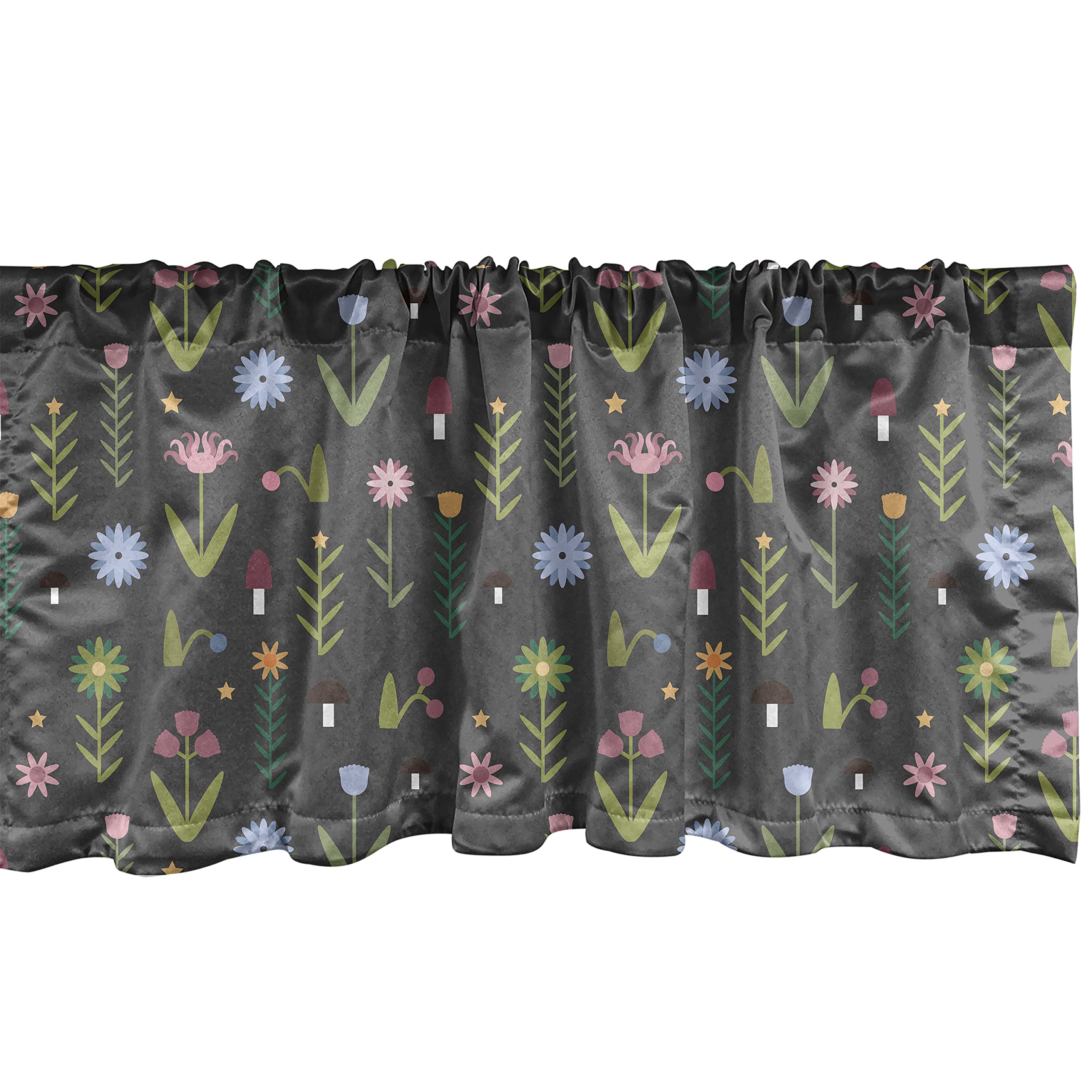 Ambesonne Floral Window Valance with Tulips, Iris, Daisy & Rose Petals - Olive Green Dried Rose Kitchen & Bedroom Curtain Valance (54x12 Inches) | Rod Pocket Design for Cozy Home Decor | Perfect for Farmhouse, Cottage & Vintage Style Interiors