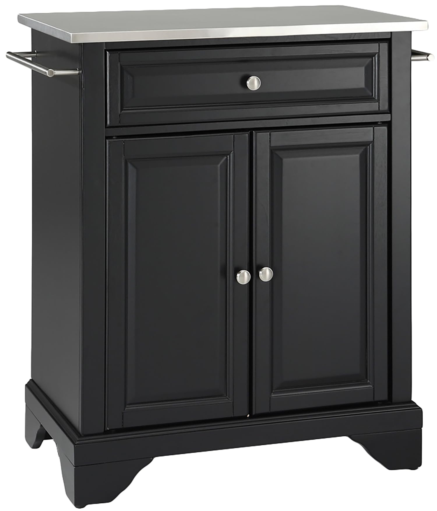Crosley Lafayette Stainless Steel Kitchen Island Cart with Wheels - Small Rolling Microwave Stand, Storage Cabinet for Small Spaces - Perfect for Apartments, Dorms & Compact Kitchens (Black)