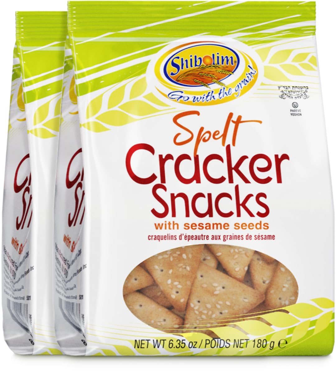 Organic Spelt Crackers with Sesame Seeds - 6.35oz (2 Pack) | Gluten-Free Healthy Snacks, Crunchy & Delicious | Perfect for Cheese Plates, Hummus Dips & On-the-Go Snacking