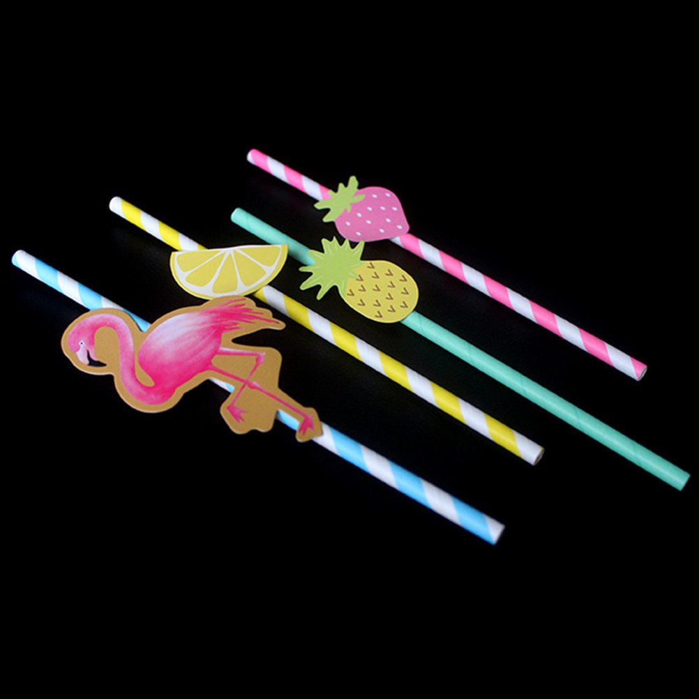 DOITOOL 10-Pack Flamingo Drinking Straws - Colorful Reusable Paper Straws for Cocktails, Smoothies, Iced Coffee & Milk - Perfect for Beach Parties, Luau Events & Tropical Themed Drinks