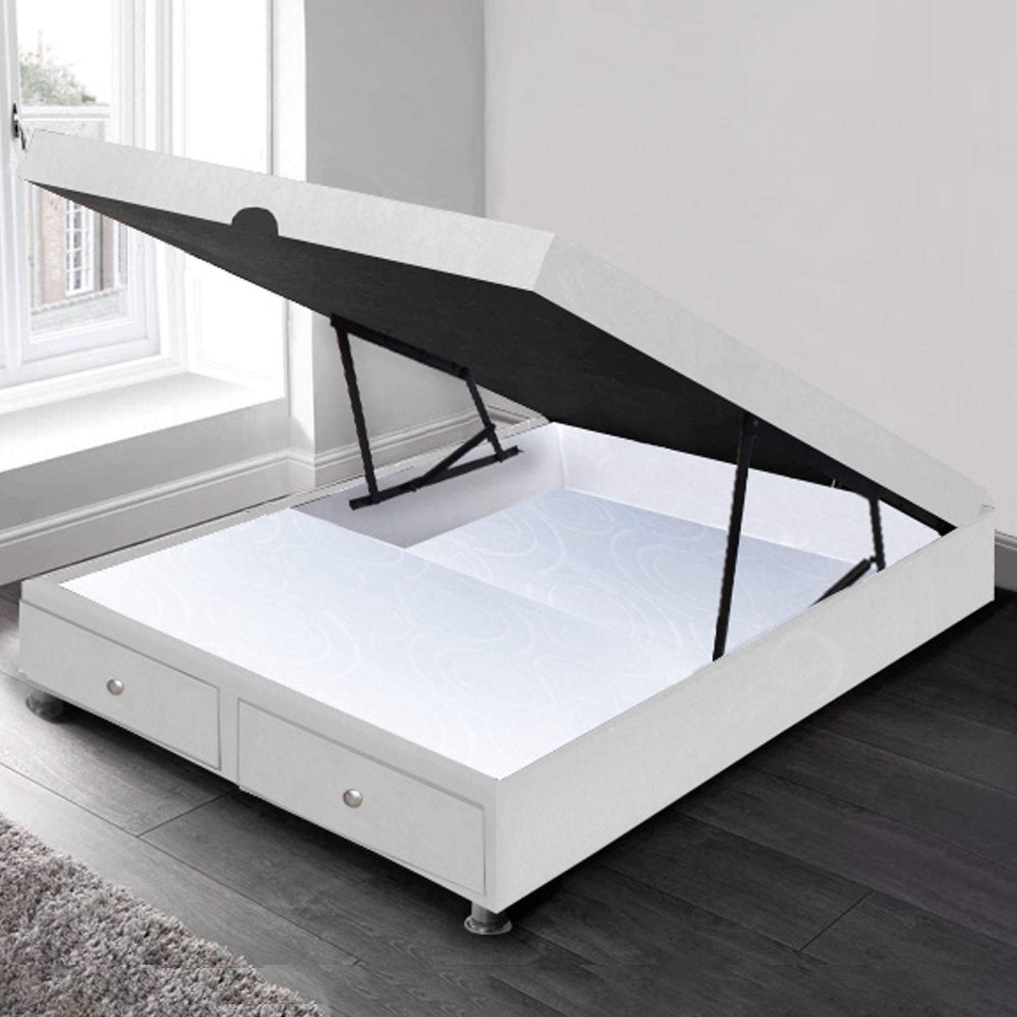 90x43Cm White Storage Ottoman Bed with Drawers for Single Mattress 90x190Cm - Perfect for Small Bedrooms & Guest Rooms