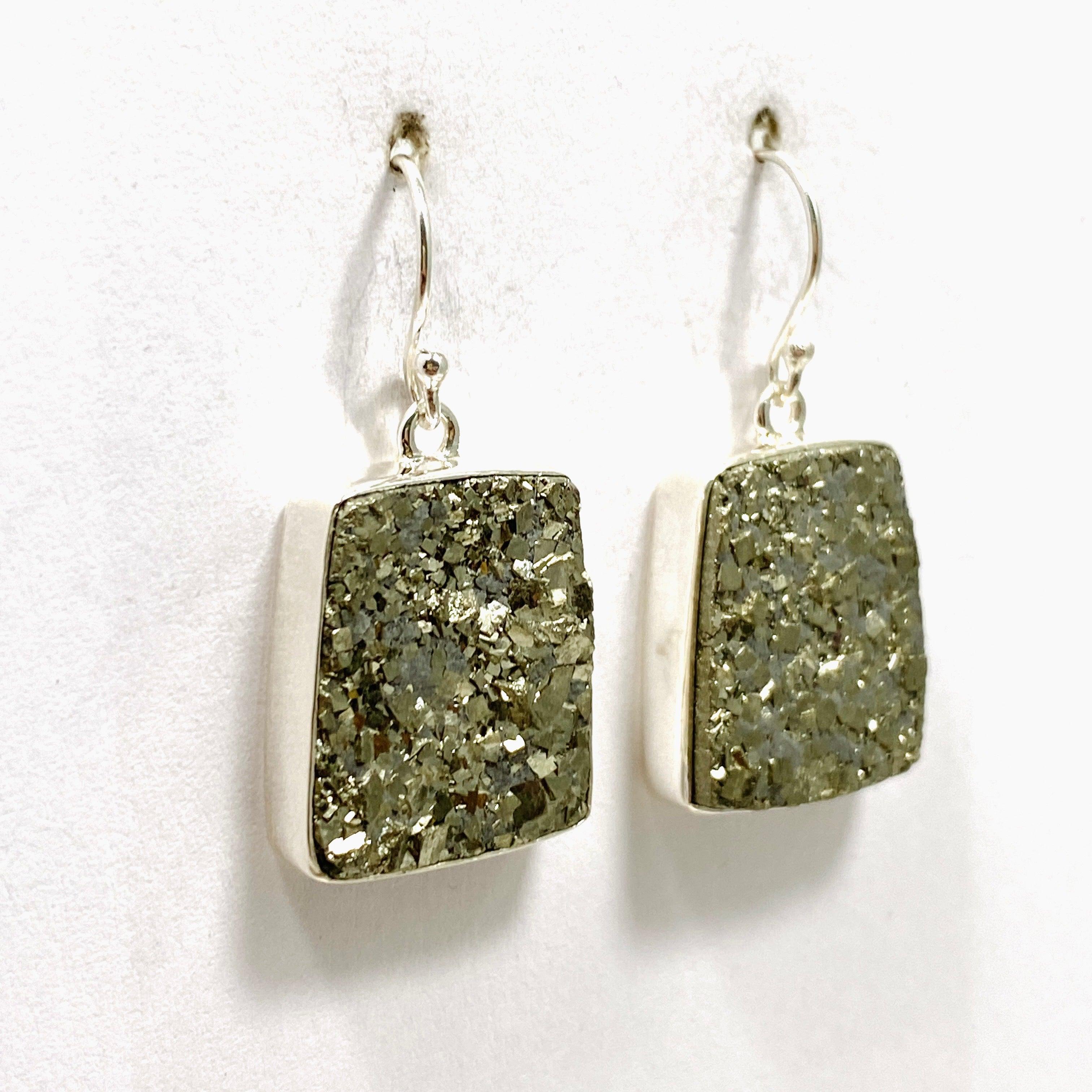 Natural Pyrite Raw Trapezoid Earrings for Women - Handmade Gemstone Jewelry KEGJ1442 - Perfect for Boho Style & Everyday Wear