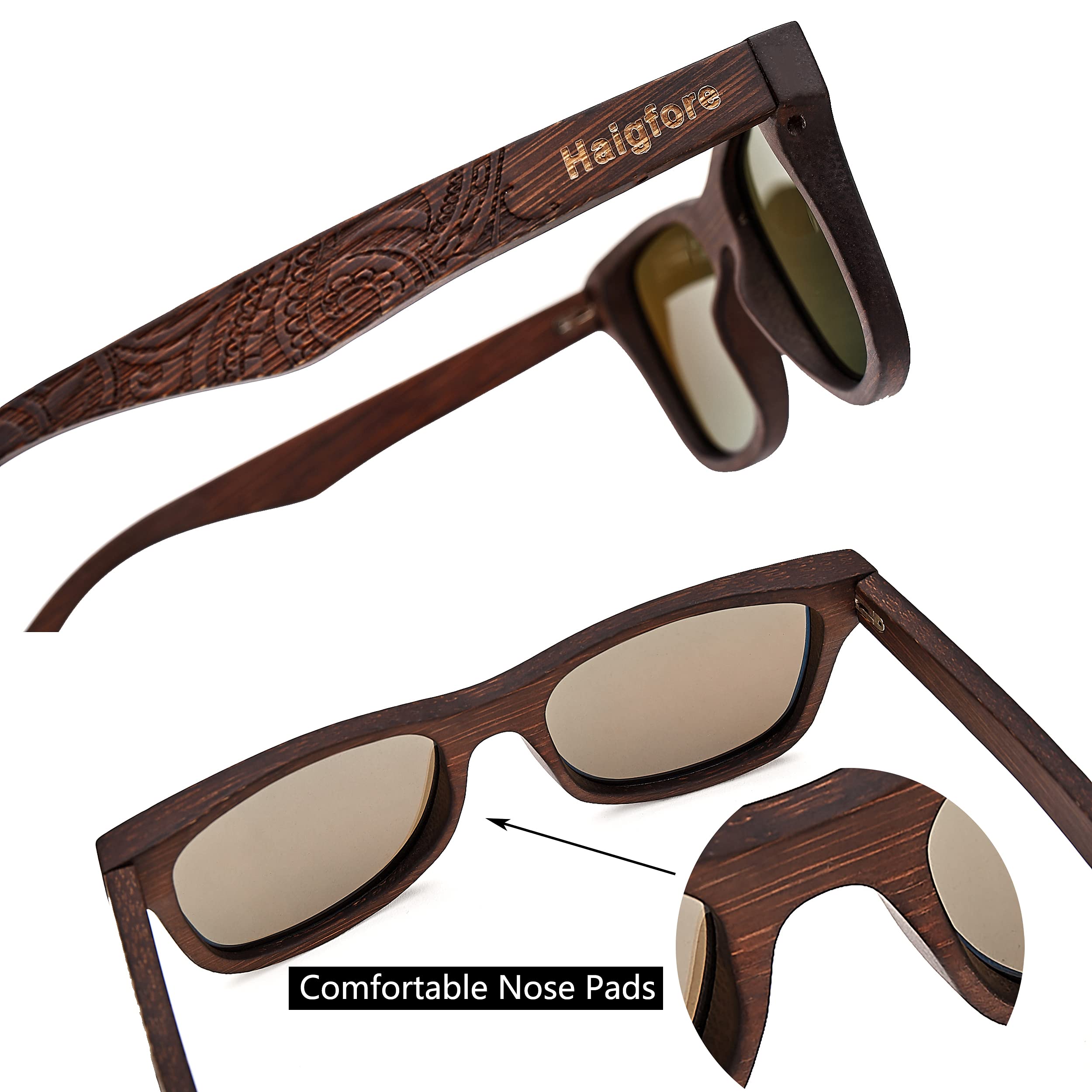 Polarized Wooden Sunglasses for Men & Women - 100% UV400 Protection, Handmade Bamboo Frame - Perfect for Outdoor Activities, Beach & Driving