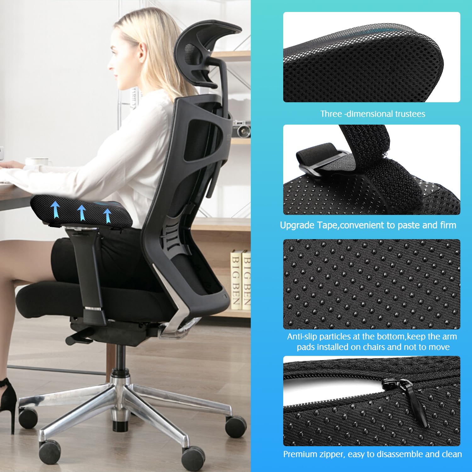 Ergonomic Office Chair Arm Pads & Covers - Comfortable Armrest Cushions for Desk Chairs, Gaming Chairs & Workspace Support - Perfect for Long Hours of Typing, Gaming & Office Work