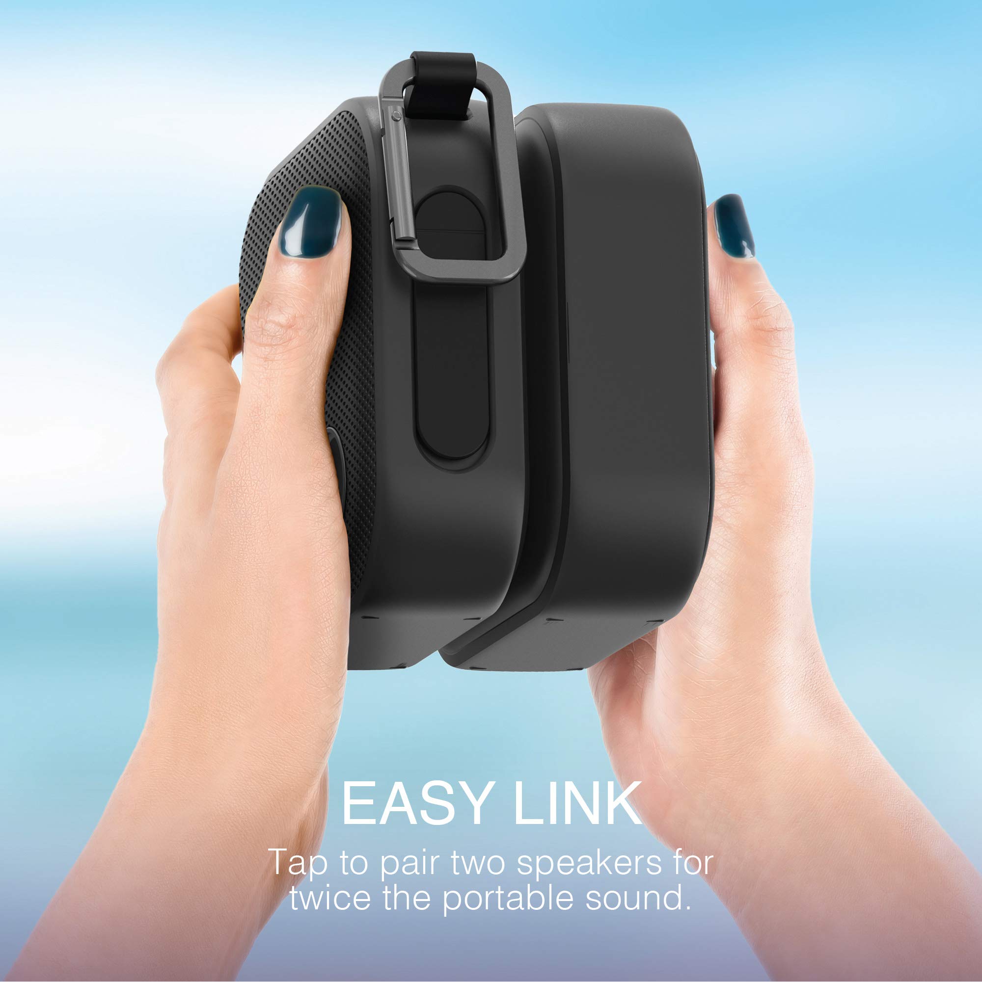 Brookstone IPX7 Waterproof Bluetooth Speakers - Portable Indoor/Outdoor Speaker with Tap-to-Link, Carabiner Clip, Ideal for Desktop Monitors, Pool Parties & Camping Adventures