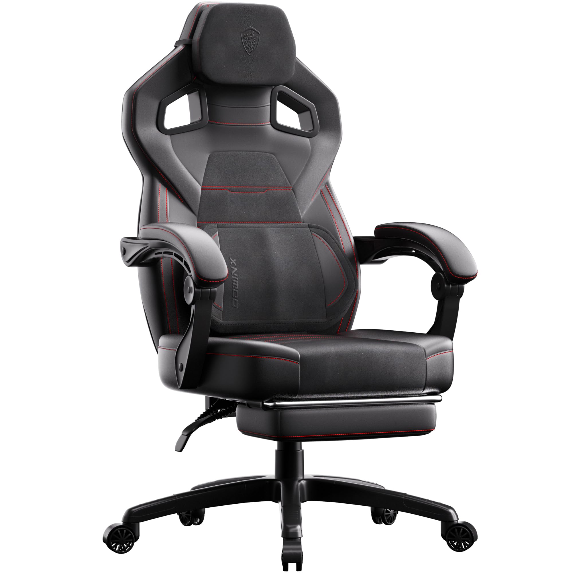 Dowinx PU Leather Gaming Chair with Footrest - Big & Tall Ergonomic Office Chair with Adjustable Lumbar Support - Heavy Duty Computer Chair for Adults up to 400lbs - Black - Perfect for Gaming, Working & Home Office Use